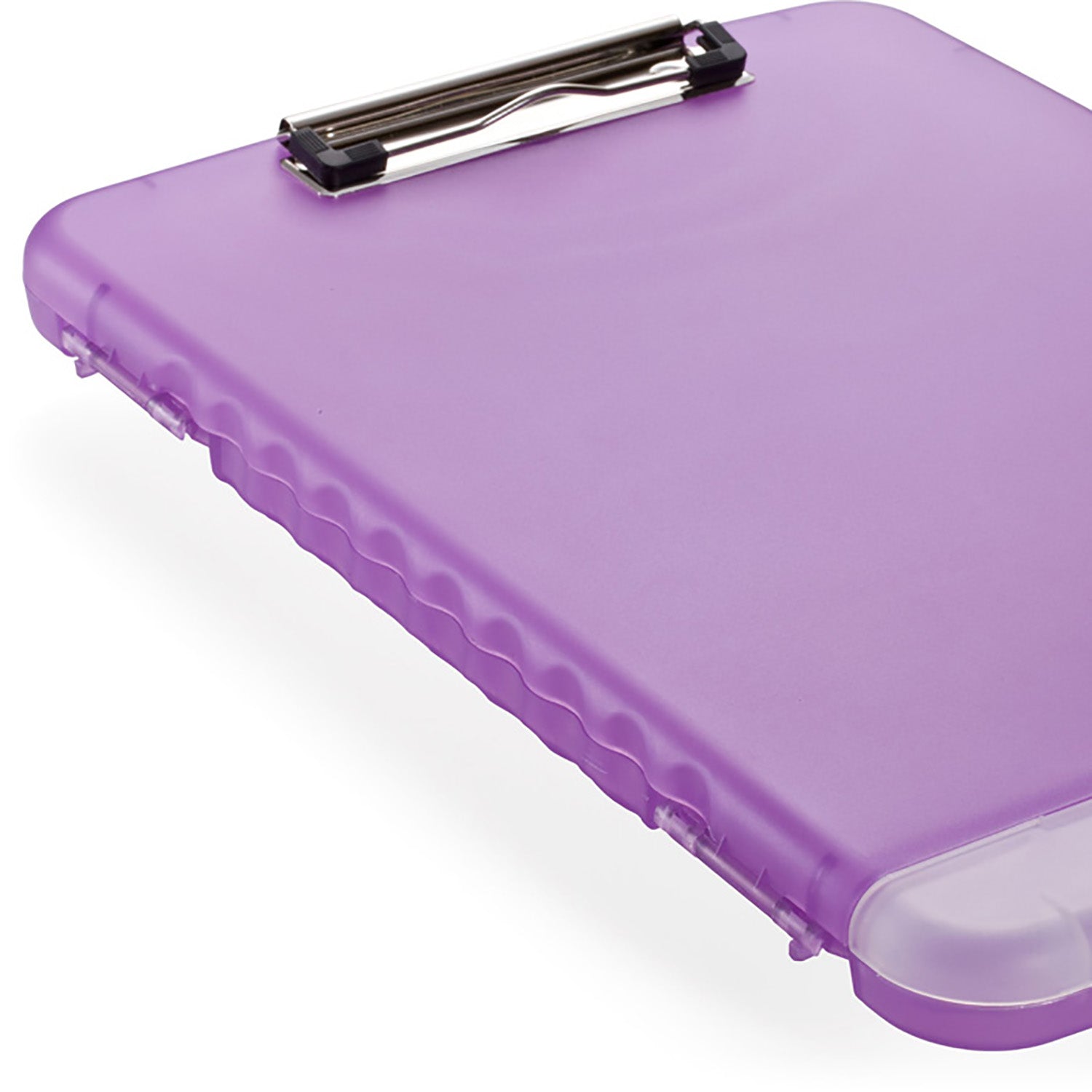 Slim Clipboard Storage Box, Low Profile Clip & Storage Compartment, Purple