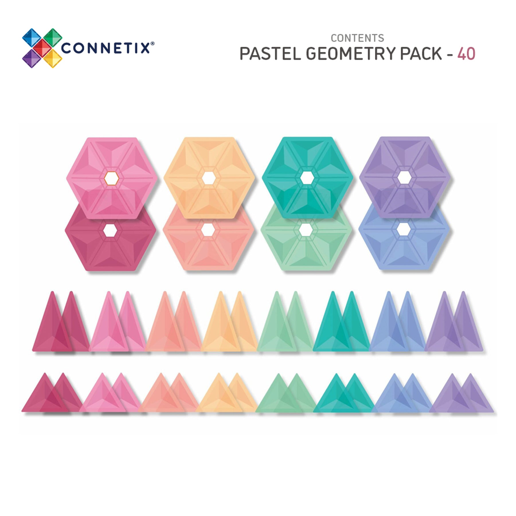 Magnetic Tiles Pastel Geometry Pack, 40 Pieces