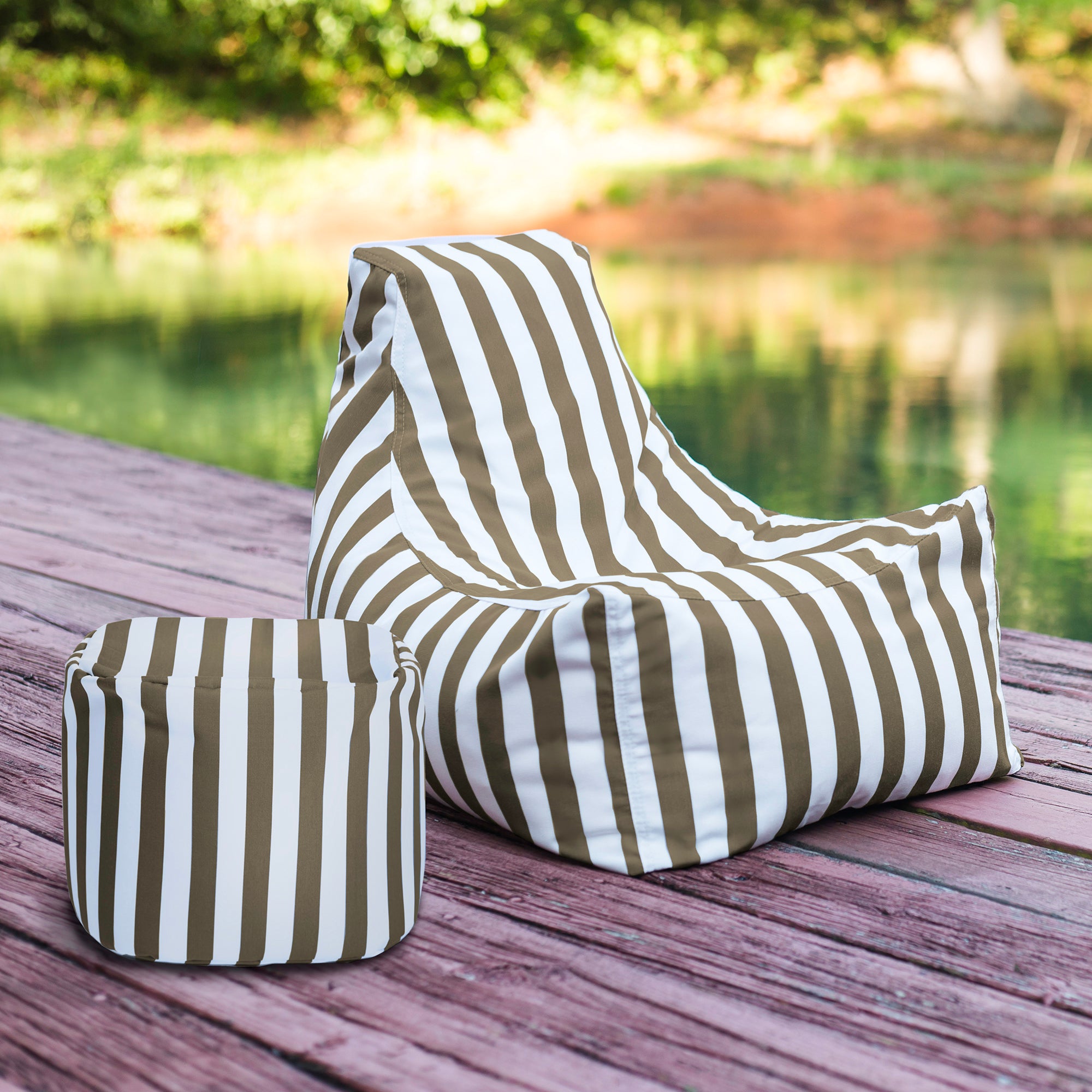 Jaxx Juniper Jr Outdoor Kids Bean Bag Chair / Childrens Garden Chair, Taupe Stripes