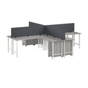 Bush Business Furniture Hustle 4 Person L Shaped Desk with Mobile File Cabinets, Power Grommets, and Privacy Screens in Platinum Gray - 71.02" Width x 23.34" Depth x 30.07" Height