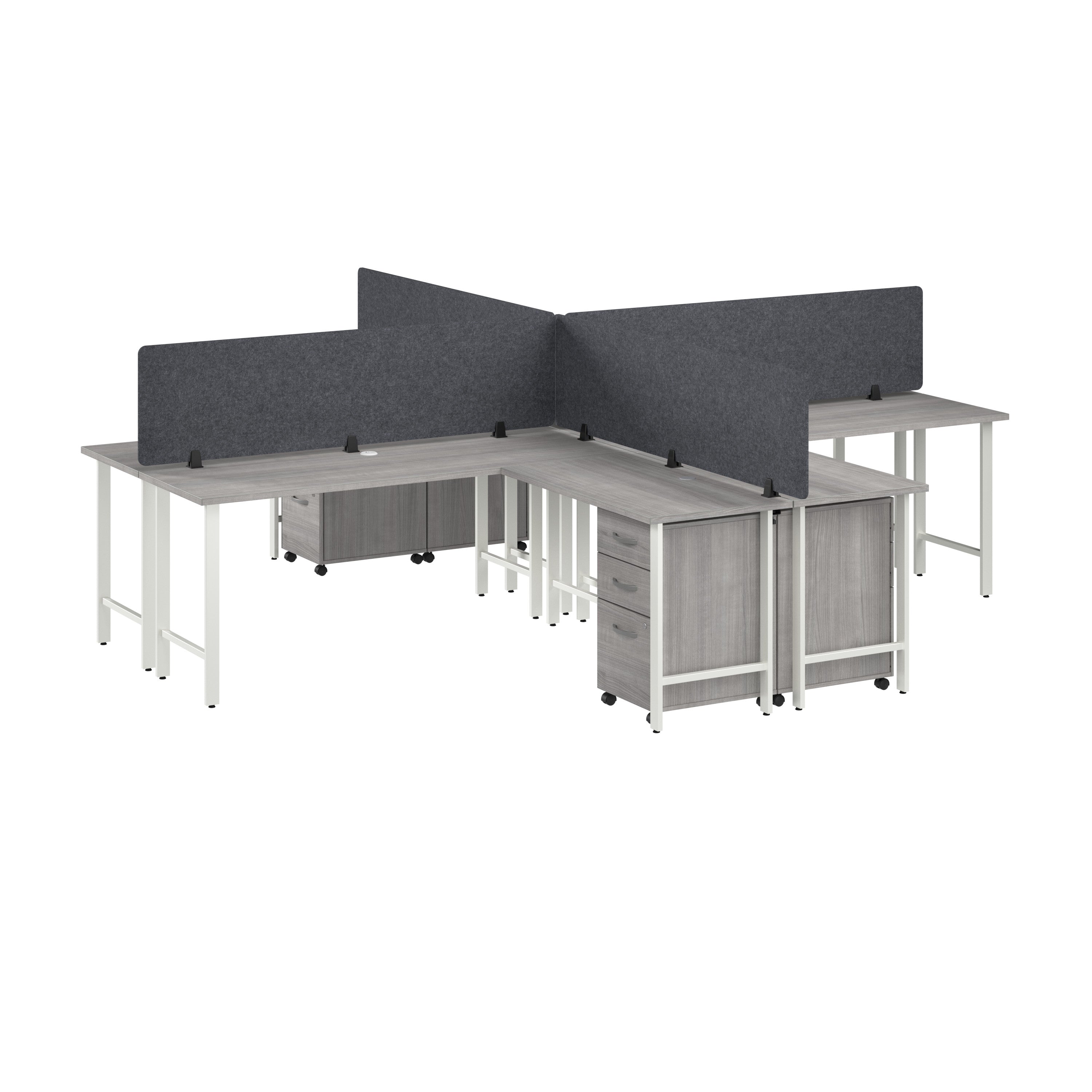 Bush Business Furniture Hustle 4 Person L Shaped Desk with Mobile File Cabinets, Power Grommets, and Privacy Screens in Platinum Gray - 71.02" Width x 23.34" Depth x 30.07" Height