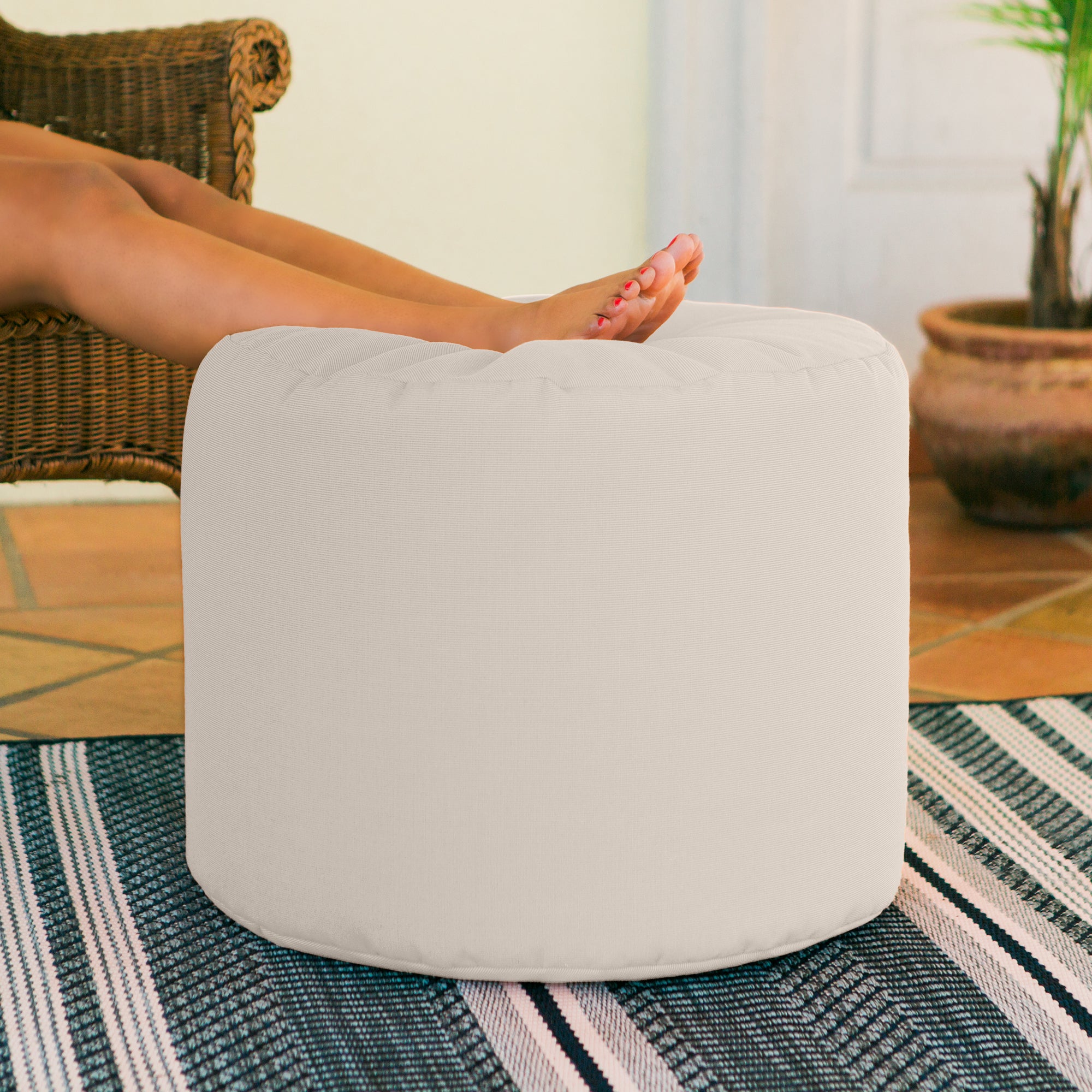 Jaxx Spring Indoor / Outdoor Bean Bag Pouf Ottoman, Pearl
