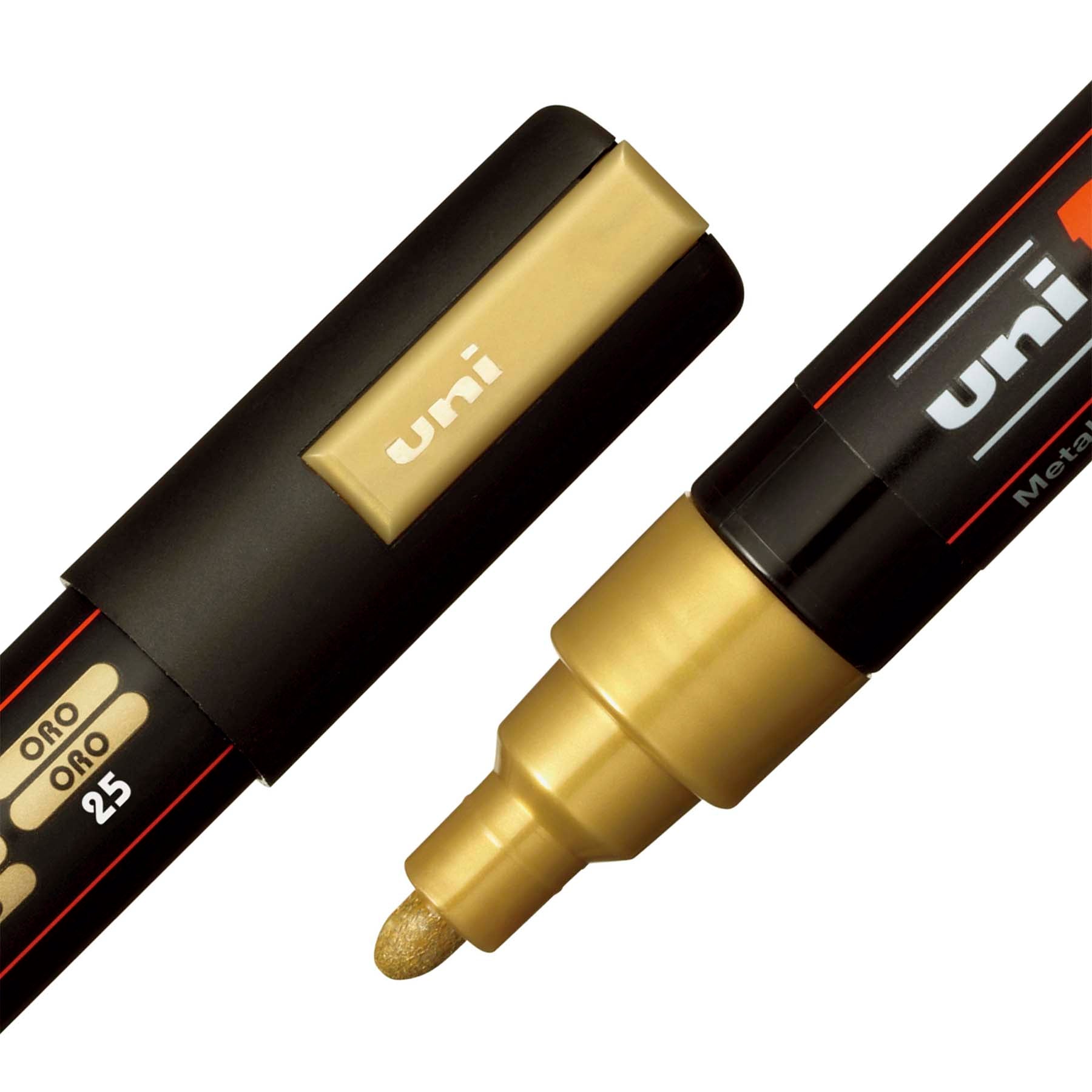 uni® POSCA PC-5M Water-Based Paint Markers, Reversible Medium Tip (1.8-2.5mm), Gold