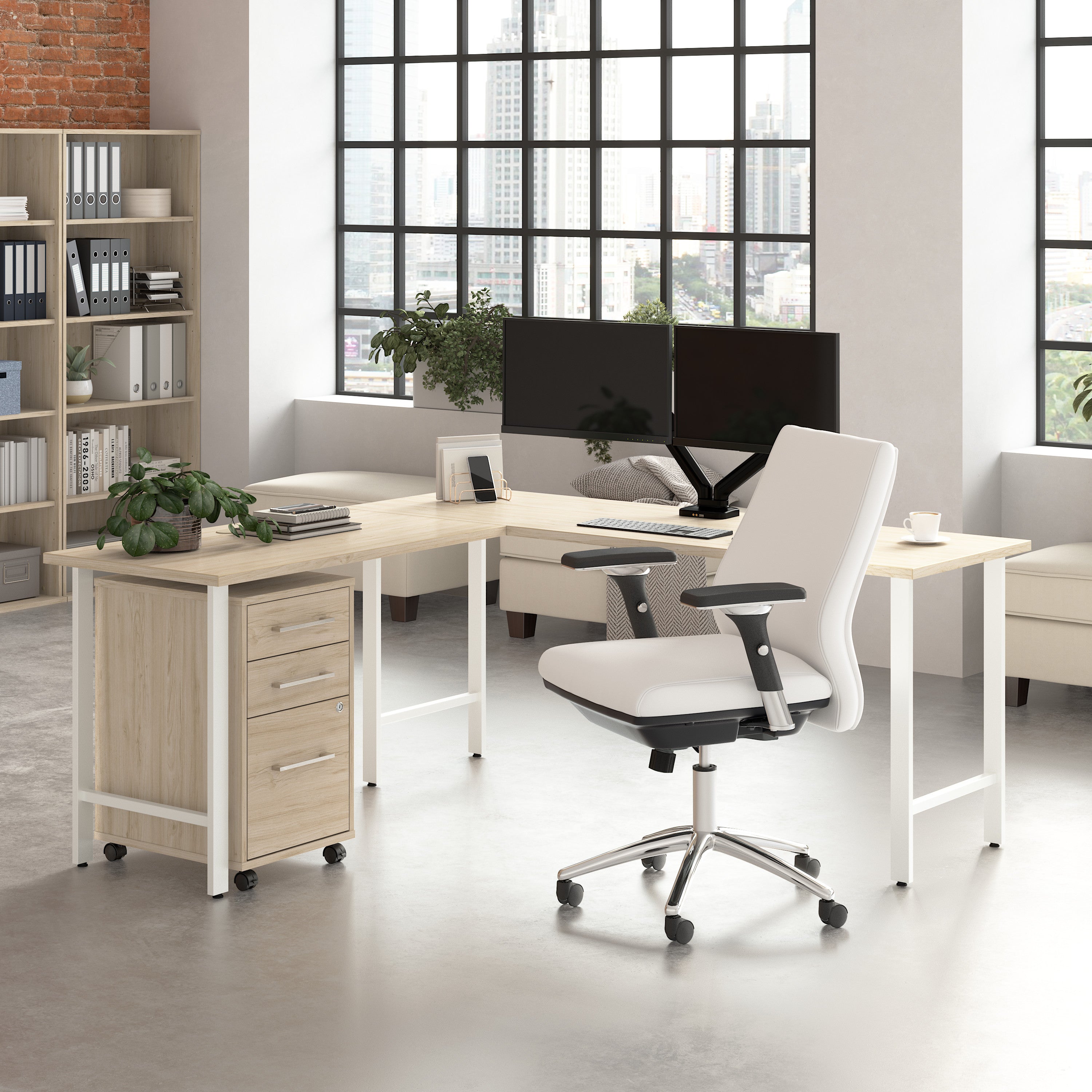 Bush Business Furniture Hustle 72W x 24D L Shaped Computer Desk with 3 Drawer Mobile File Cabinet in Natural Elm - 71.02" Width x 65.3" Depth x 30.07" Height