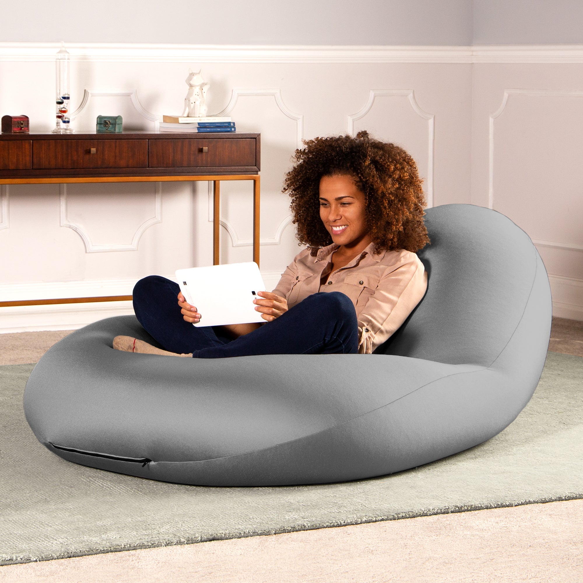 Nimbus Spandex Bean Bag Chair, Large, Silver