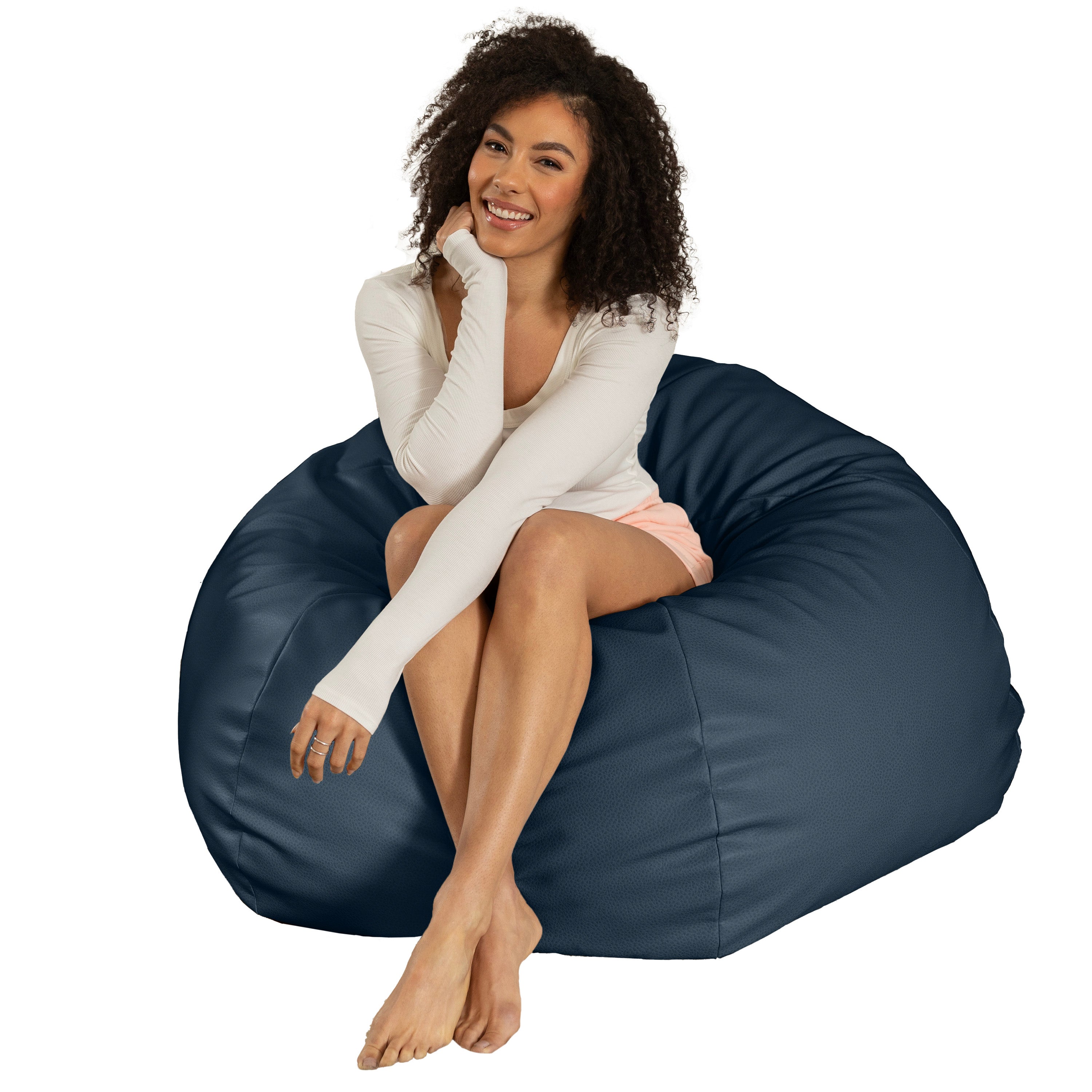 Atrium Collection Pazi Pod - Designer Foam Bean Bag Chair for Home Theaters, Offices, Schools, Reception & Waiting Rooms - Faux Leather - Oxford Blue