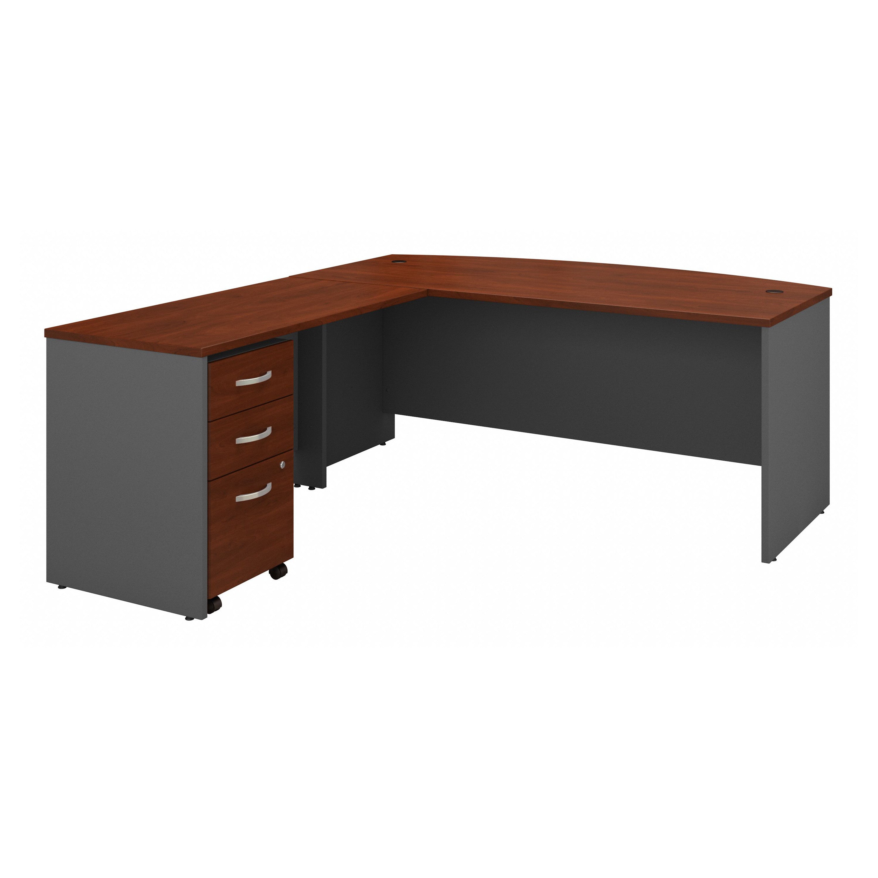Bush Business Furniture Series C 72W Bow Front L Shaped Desk with 48W Return and Mobile File Cabinet in Hansen Cherry - 71.1" Width x 83.74" Depth x 29.84" Height