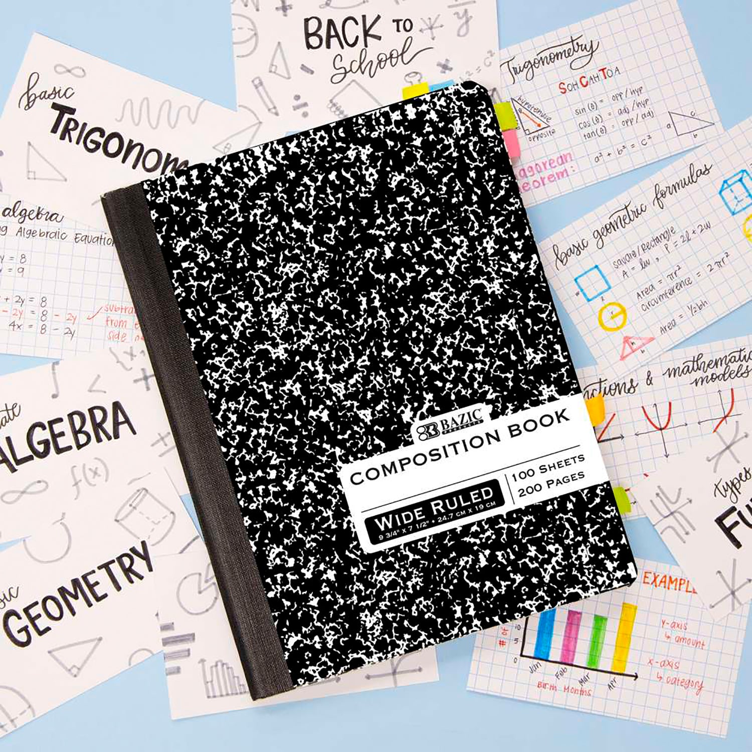 Composition Book, Wide Ruled, Black Marble, 100 Sheets