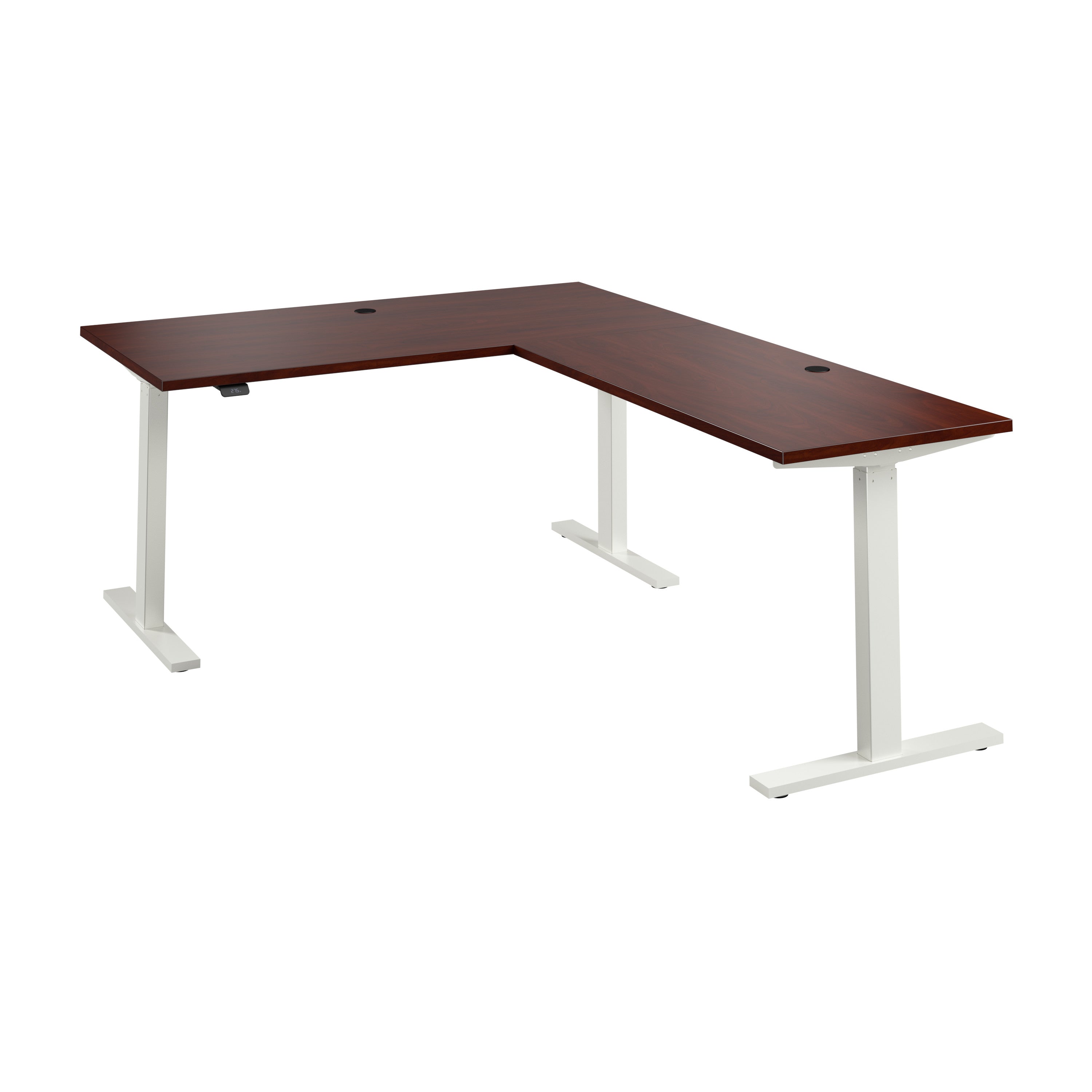 Bush Business Furniture Move 60 Series 60W Height Adjustable L Shaped Standing Desk in Hansen Cherry with White Base - 59.45" Width x 76.97" Depth x 27.44" Height