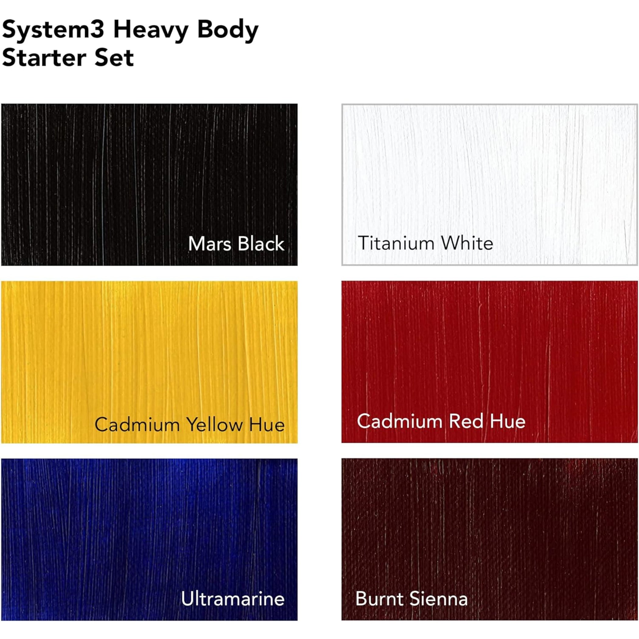 System3 Acrylic Paint, Heavy Body, Starter Set, Assorted Colors, 59ml, 6 Pieces