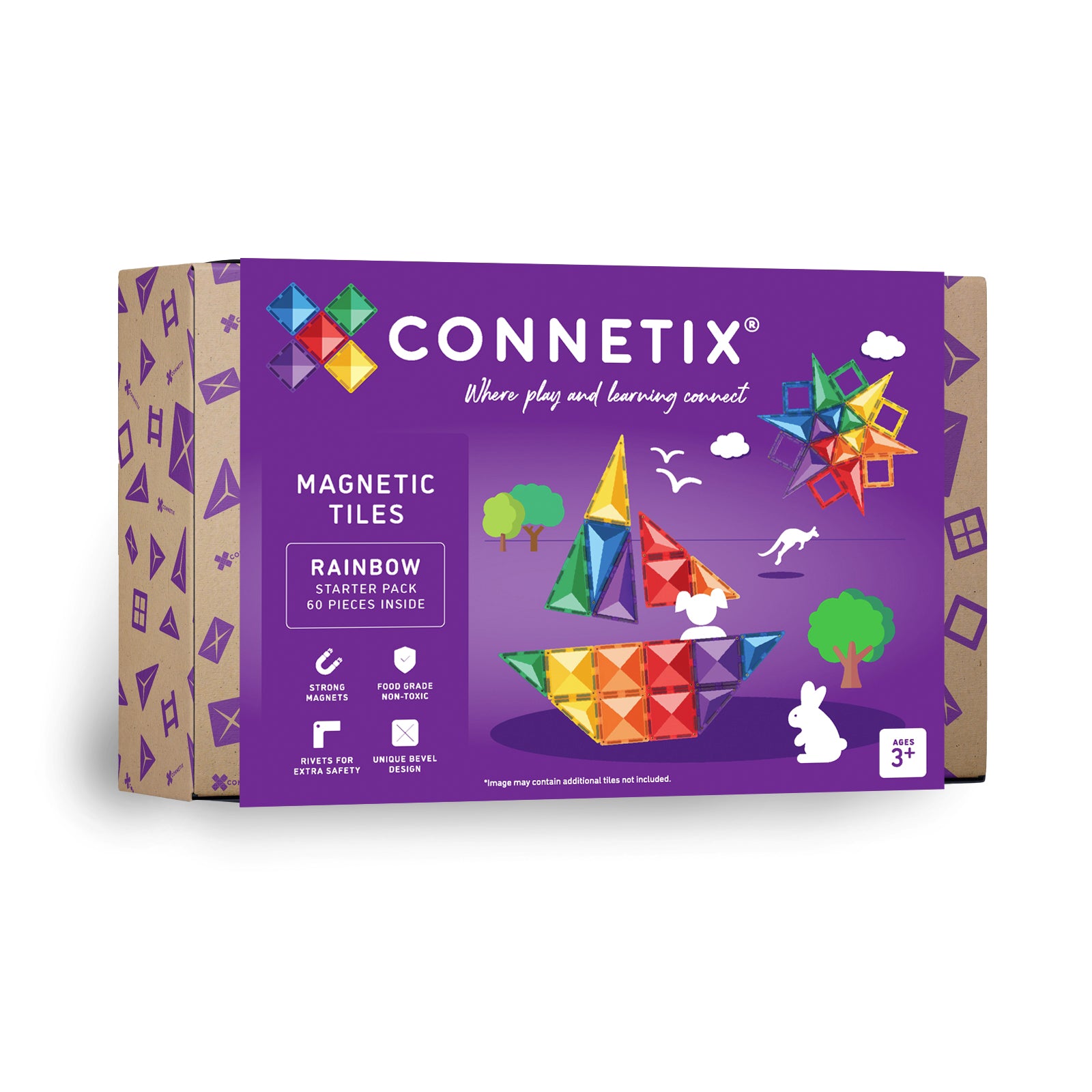 Magnetic Tiles Rainbow Starter Pack, 60 Pieces