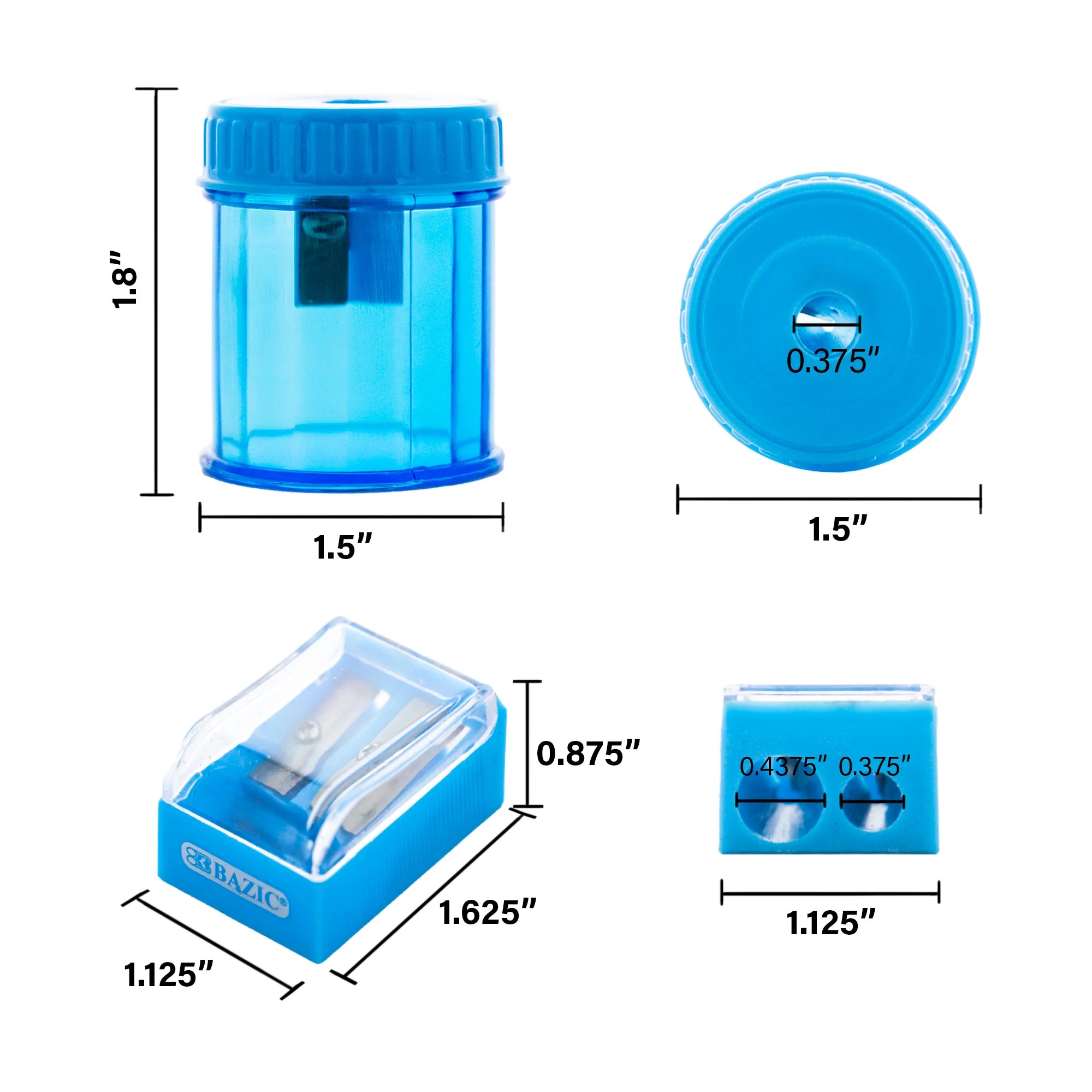 Dual Blade Square Sharpener with Receptacle & Round Receptacle Sharpener, Assorted Colors