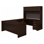 Bush Business Furniture 72W Bow Front U Shaped Desk with Hutch and Storage in Mocha Cherry - 71.1" Width x 107.09" Depth x 72.85" Height