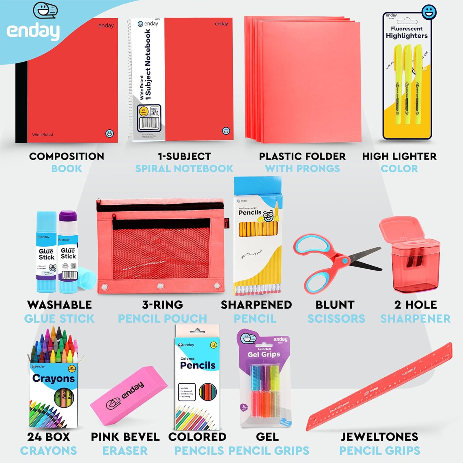 School Supply Kit, Red, 71-Piece Set