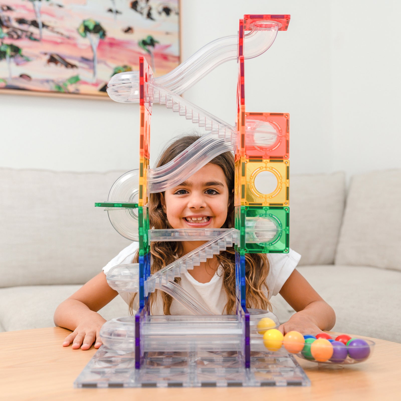 Magnetic Tiles Rainbow Ball Run Pack, 92 Pieces