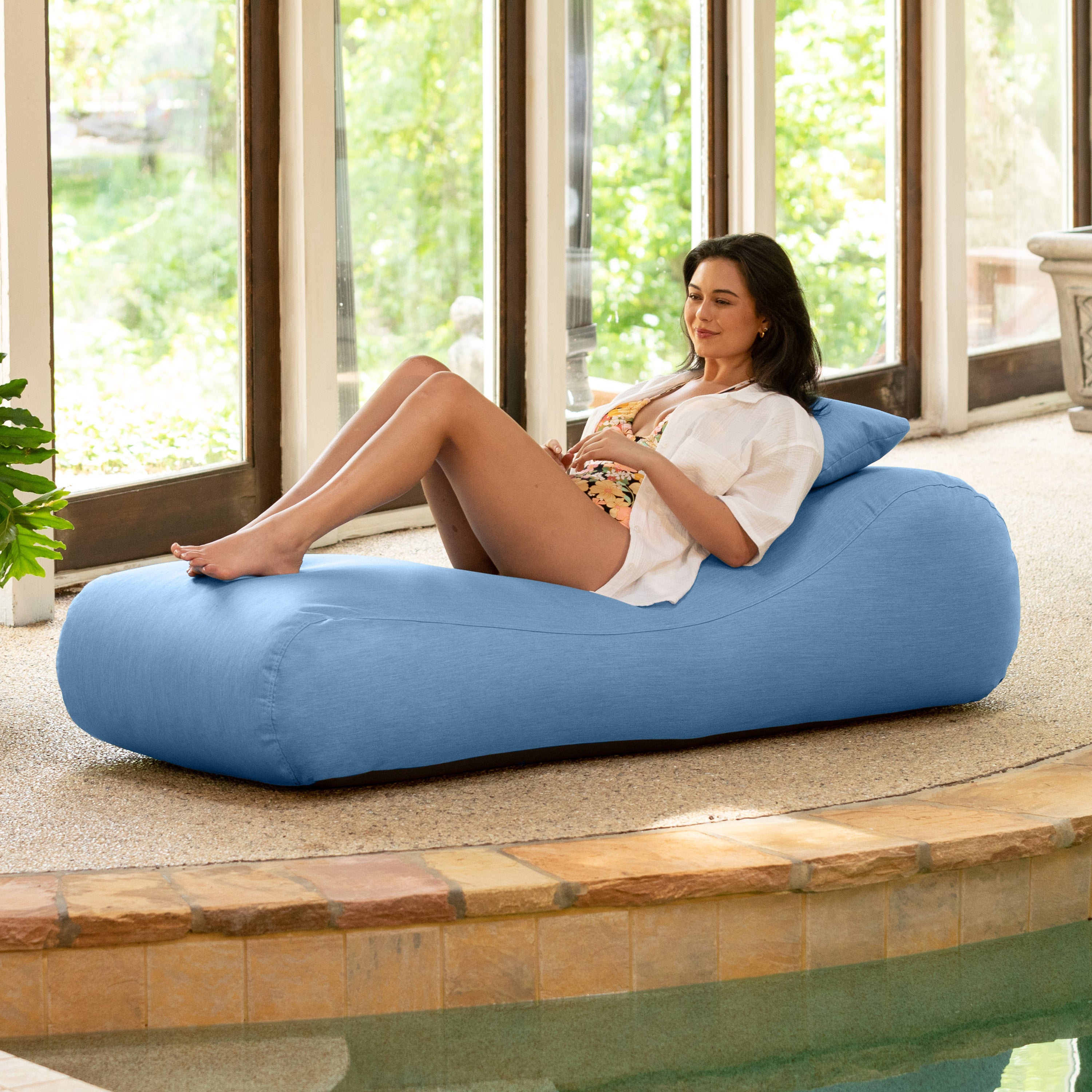 Arlo Outdoor Bean Bag Sun Lounger - Pool and Patio Chaise Recliner, Ocean Blue