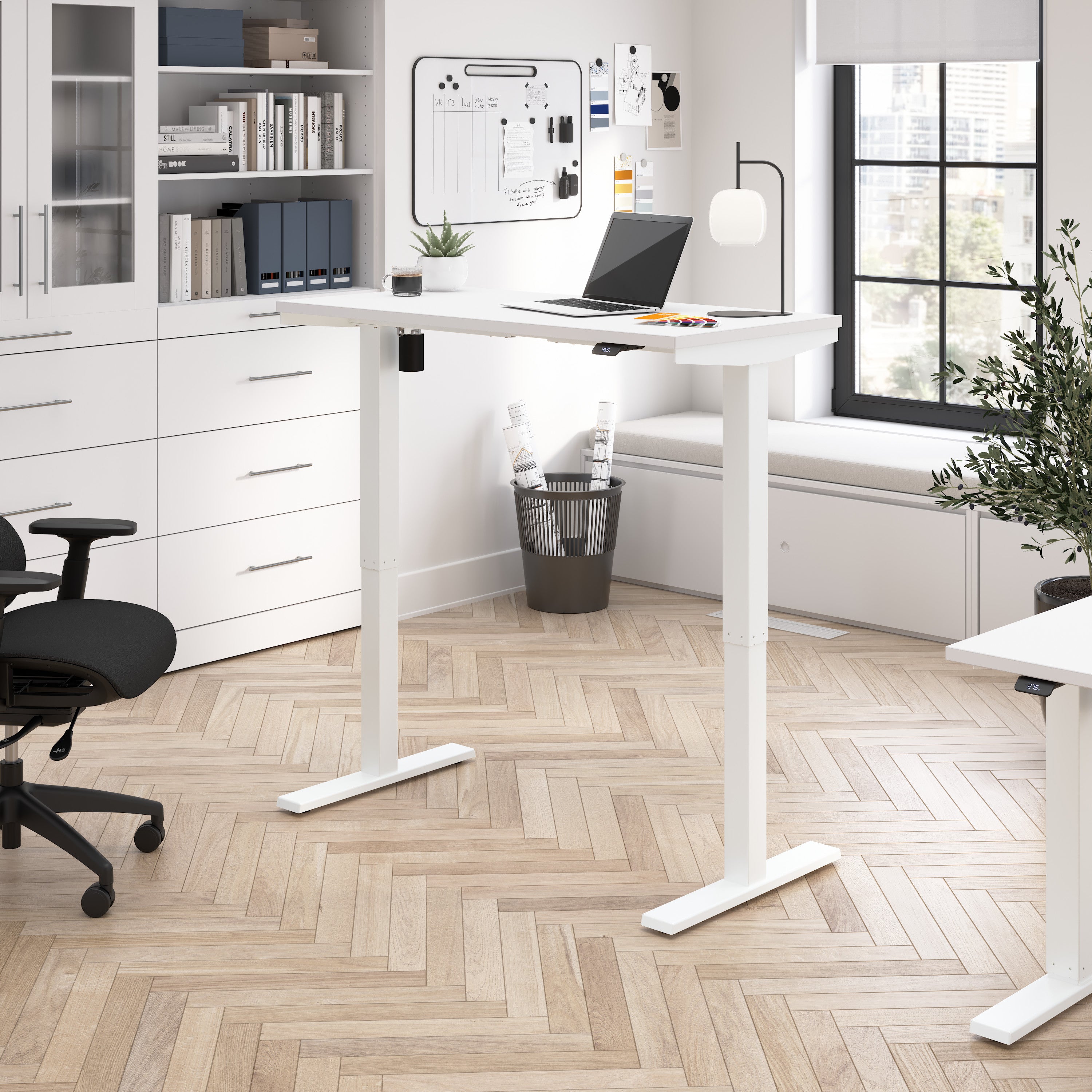 Bush Business Furniture Move 40 Series 48W x 24D Electric Height Adjustable Standing Desk in White with White Base - 47.6" Width x 23.35" Depth x 28.17" Height