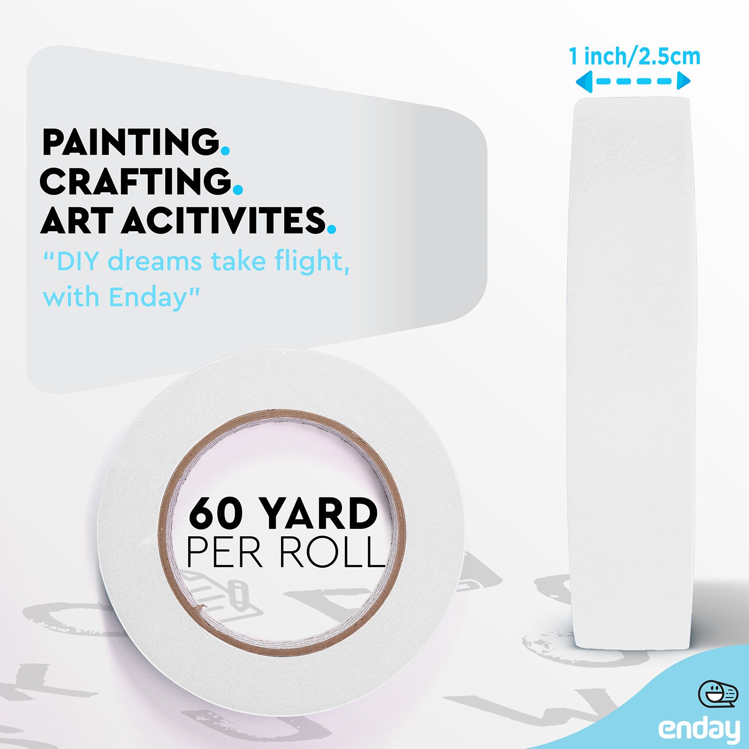 Masking Tape, 1" x 60 Yards, White, Pack of 6