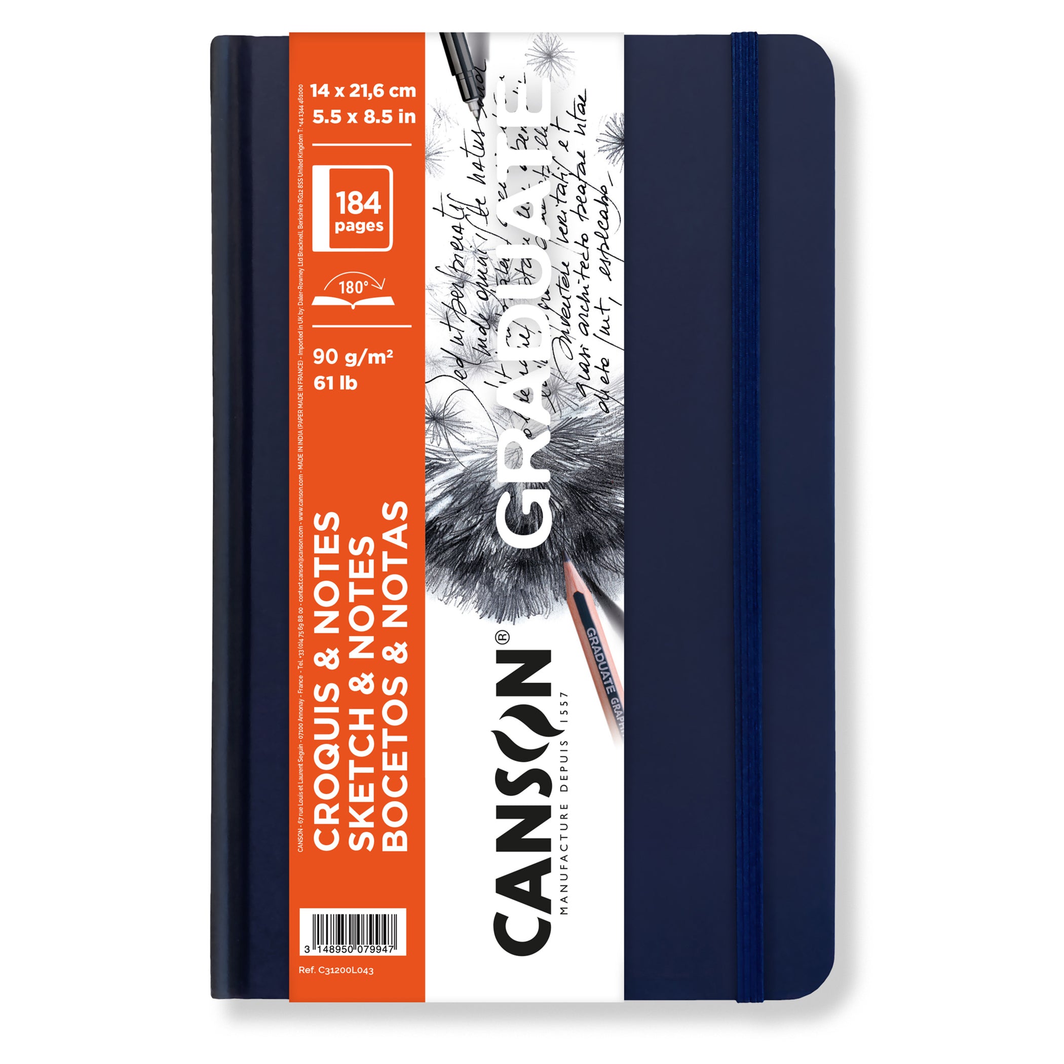 Graduate Sketch & Notes Art Book, Dark Blue, Hard Cover Binding, 92 Sheet, 5.5x8.5 inch, 1 Count