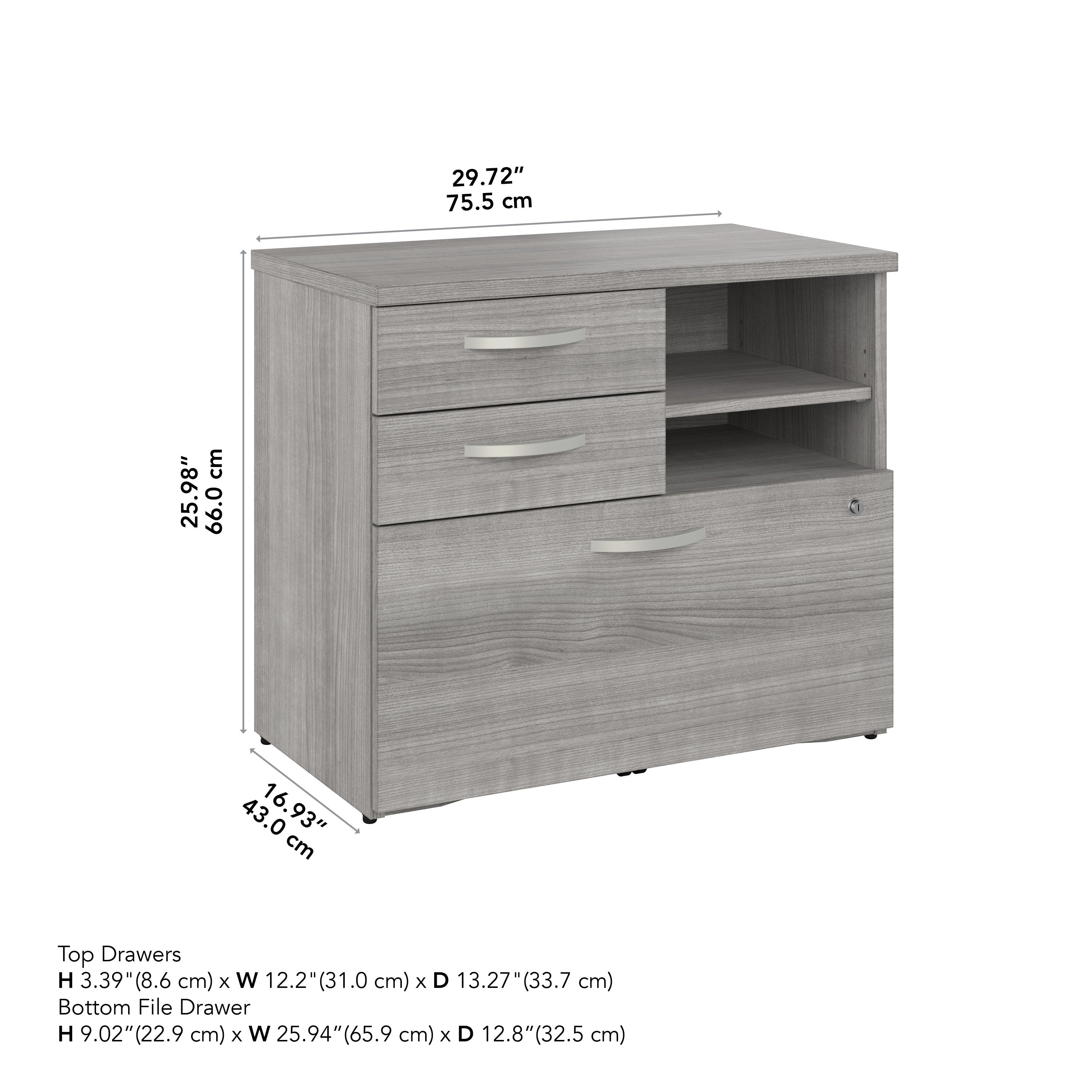 Bush Business Furniture Studio C Office Storage Cabinet with Drawers and Shelves in Platinum Gray - 29.72" Width x 16.93" Depth x 25.98" Height