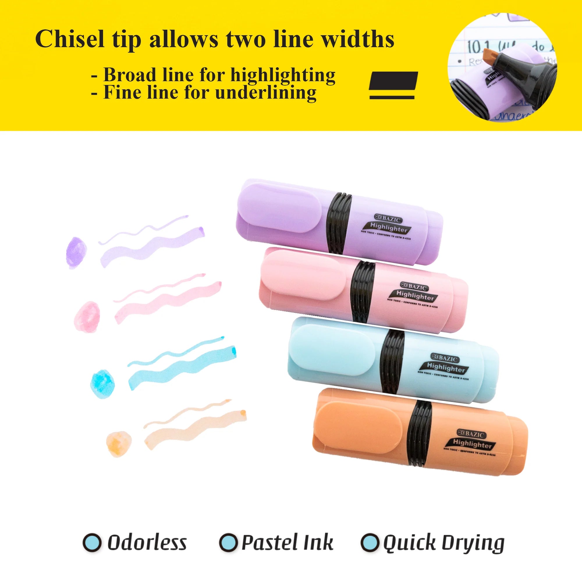 Mini Desk Style Pastel Highlighters, Pack of 4