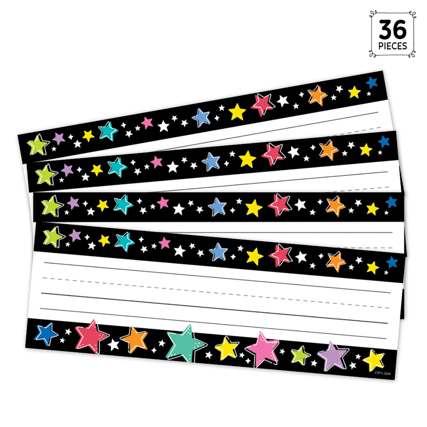 Star Bright Colorful Stars on Black Name Plates, Pack of 36
