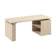 Bush Business Furniture Stratus&nbsp;72W x&nbsp;30D Electric Height Adjustable Standing Desk with Bookcase in Natural Elm with White Base - 71.02" Width x 29.37" Depth x 27.44" Height