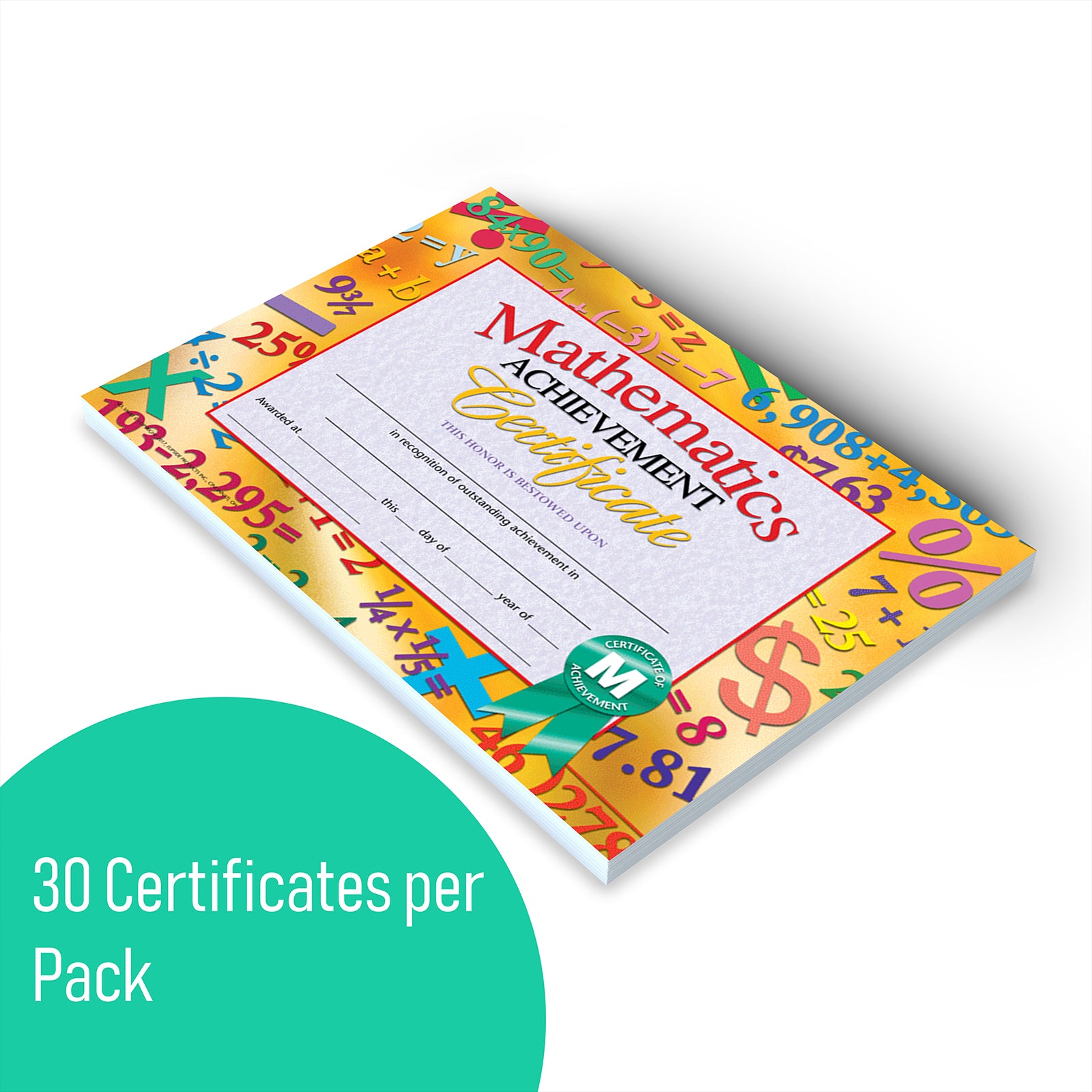 Math Achievement Certificate, 8.5" x 11", Pack of 30