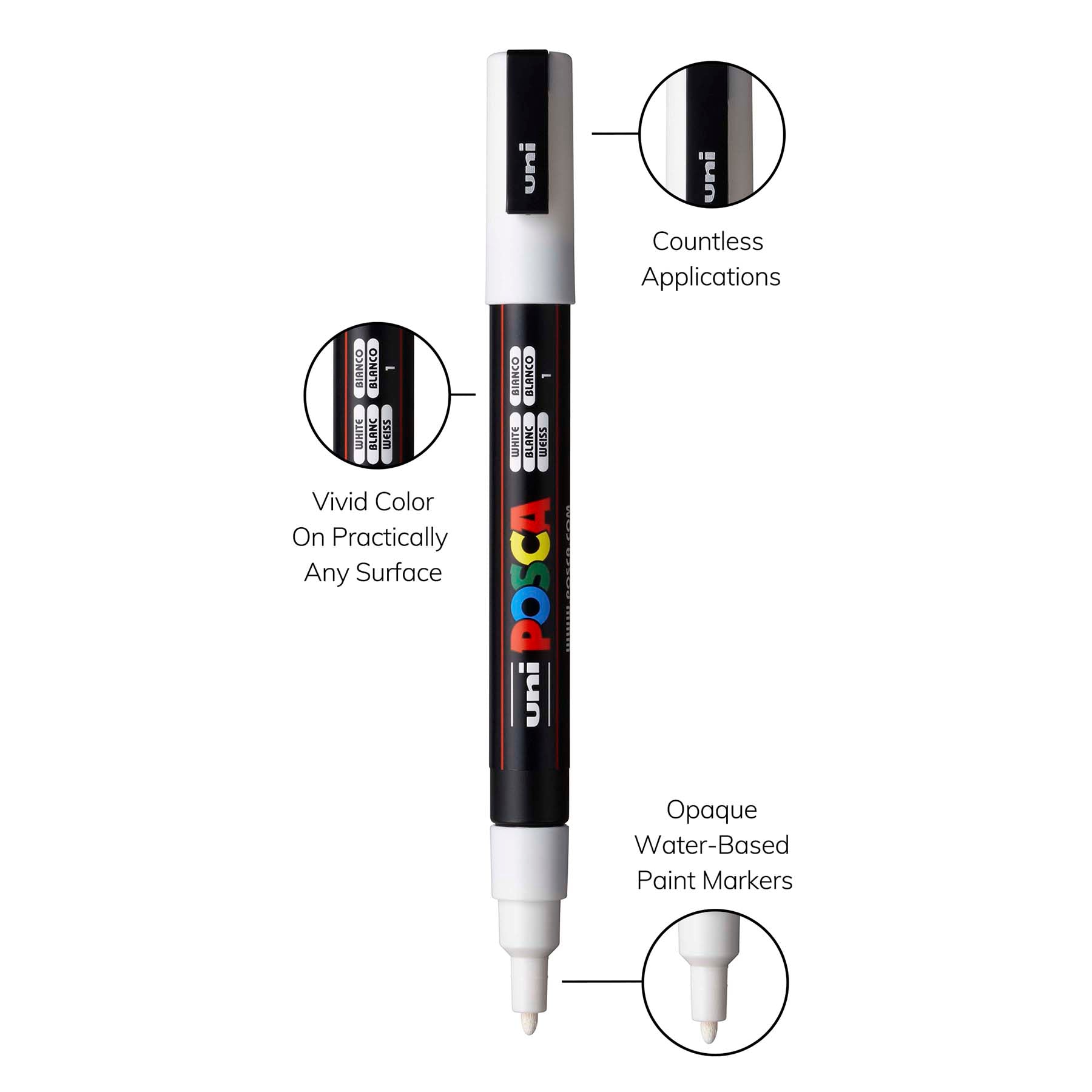 uni® POSCA PC-3M Water-Based Paint Markers, Reversible Fine Tip (0.9-1.3mm), White