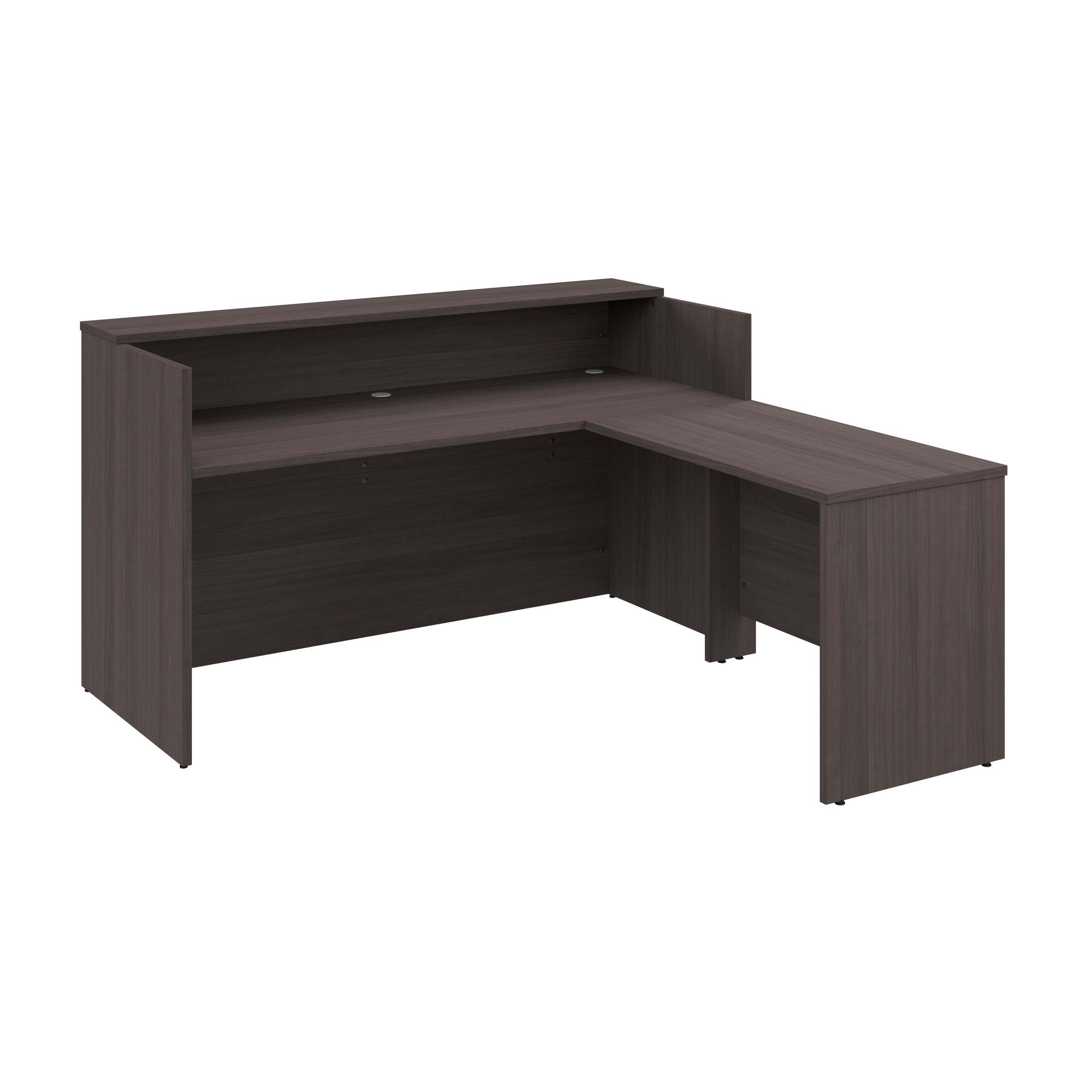 Bush Business Furniture Arrive 72W x 72D L Shaped Reception Desk with Shelf in Storm Gray - 71.02" Width x 71.14" Depth x 40.35" Height