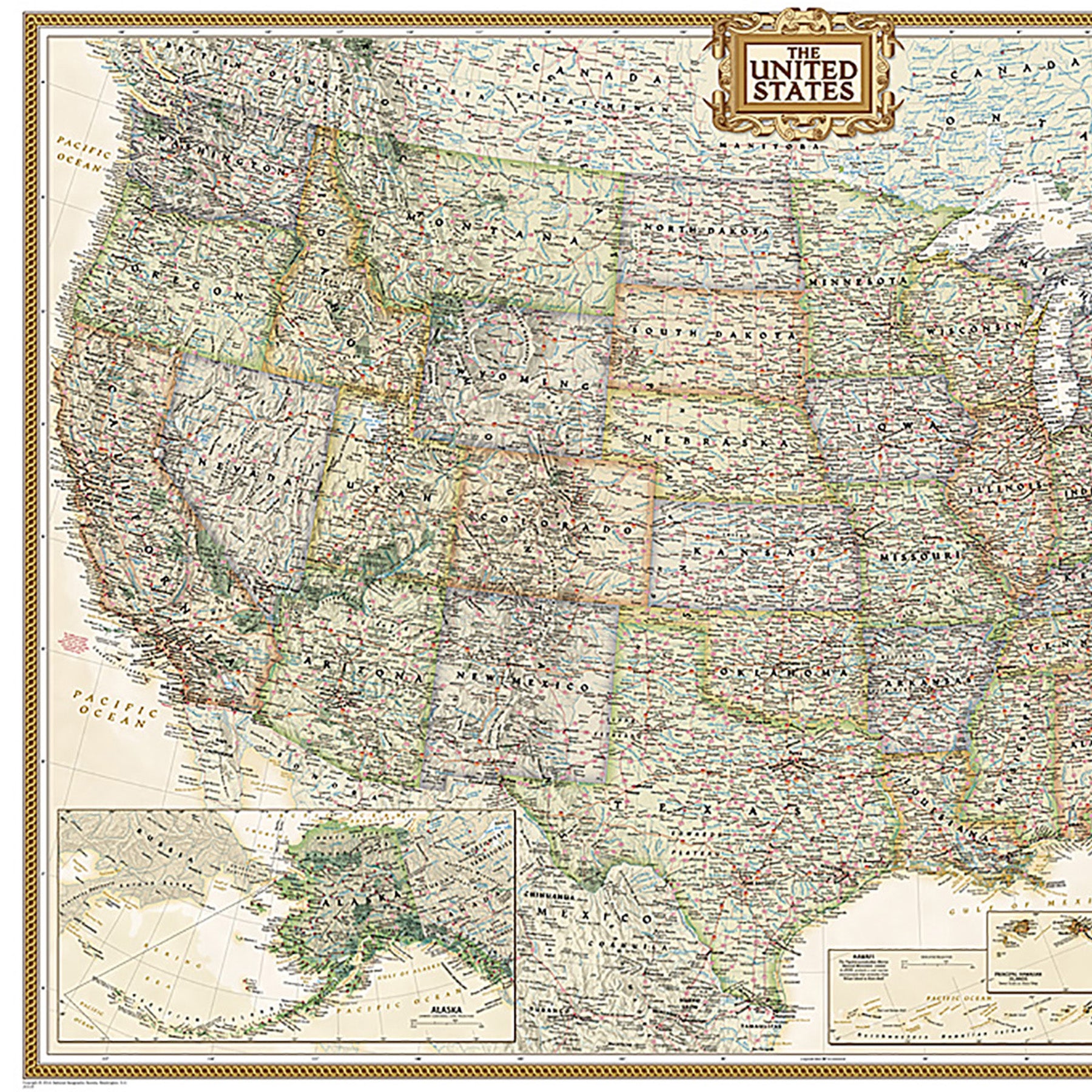 United States Executive Map, Enlarged and Laminated, 69.25" x 48"