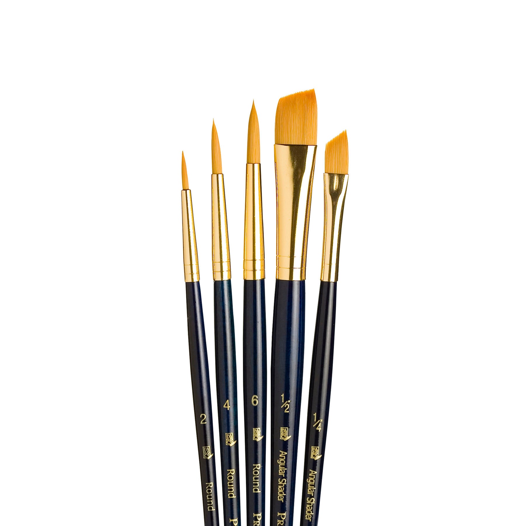 RealValue Brush Set, Gold Taklon Bristles, Short Handle Mixed Media Paintbrush, Dark Blue, 5 Pieces