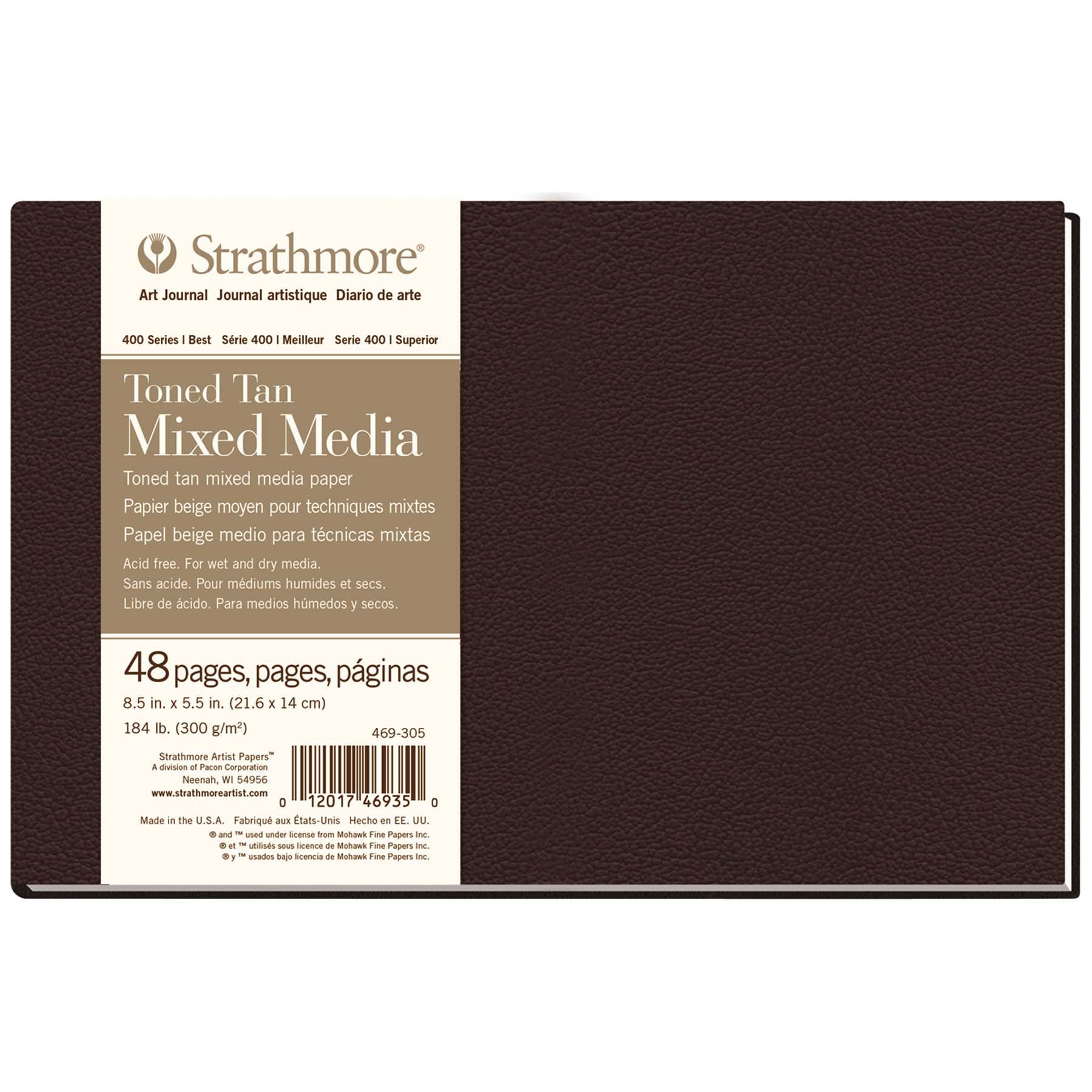 400 Series Art Journal Mixed Media Paper, Toned Tan, Hardbound Binding, 96 Page/48 Sheet, 8.5x5.5 inch, 1 Count