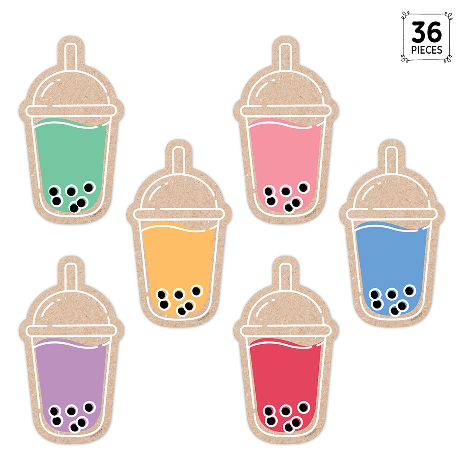 Krafty Pop! Boba Cups 6" Designer Cut-Outs, Pack of 36