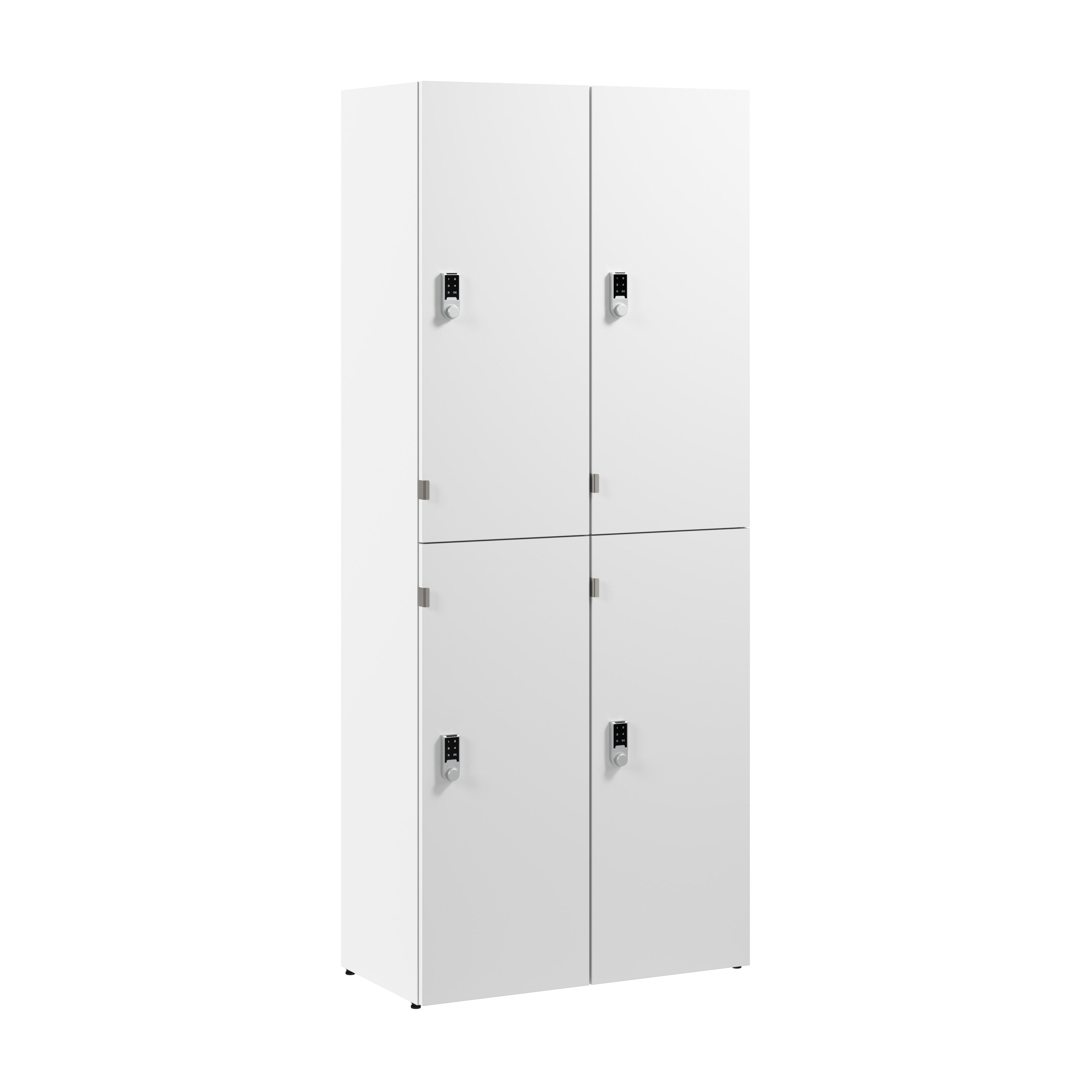 Bush Business Furniture Assure Two Tier 4 Door Storage Lockers with Keypad Locks in White - 29.76" Width x 15.35" Depth x 72.15" Height