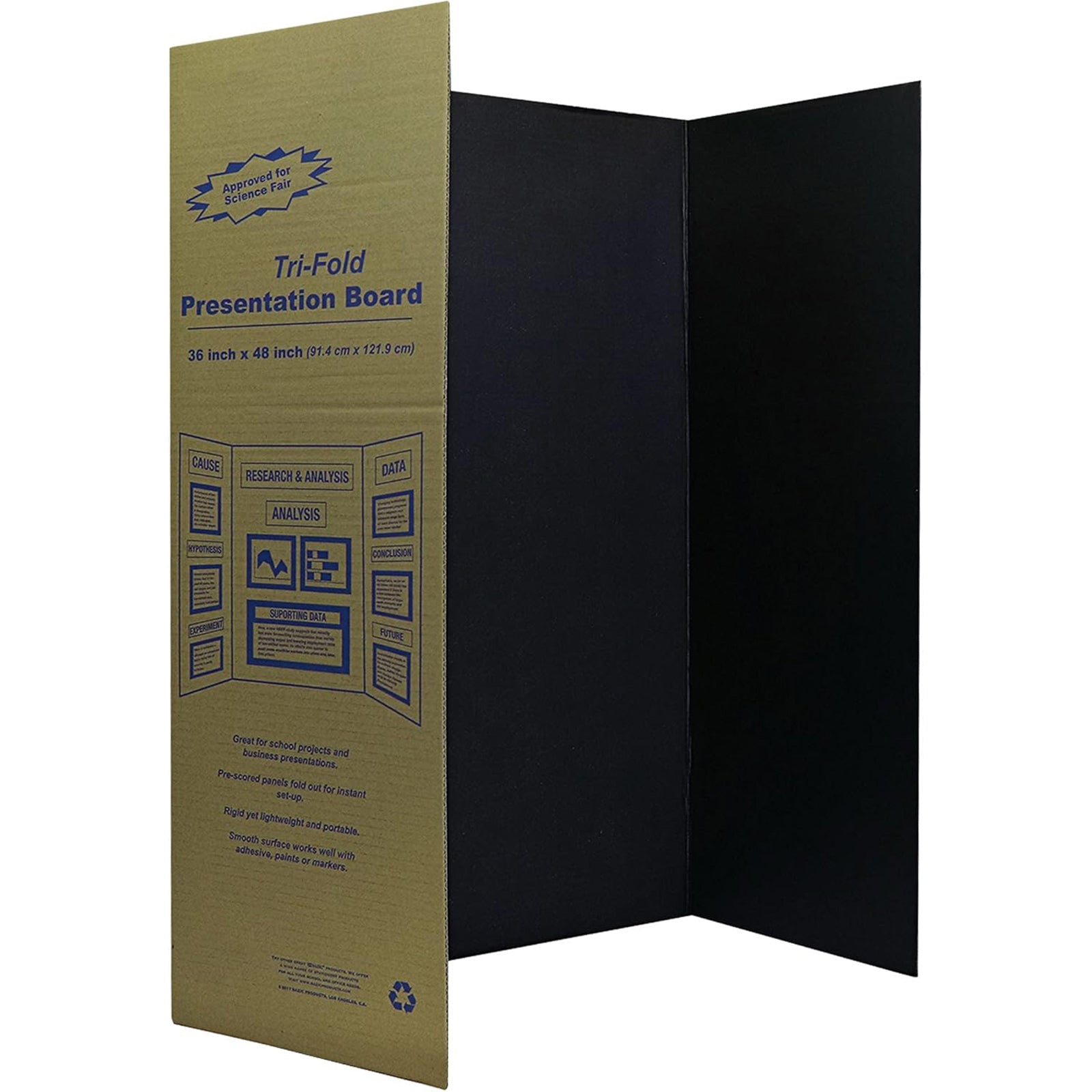 Trifold Poster Board, Presentation Board, 36" x 48", Black, Pack of 4