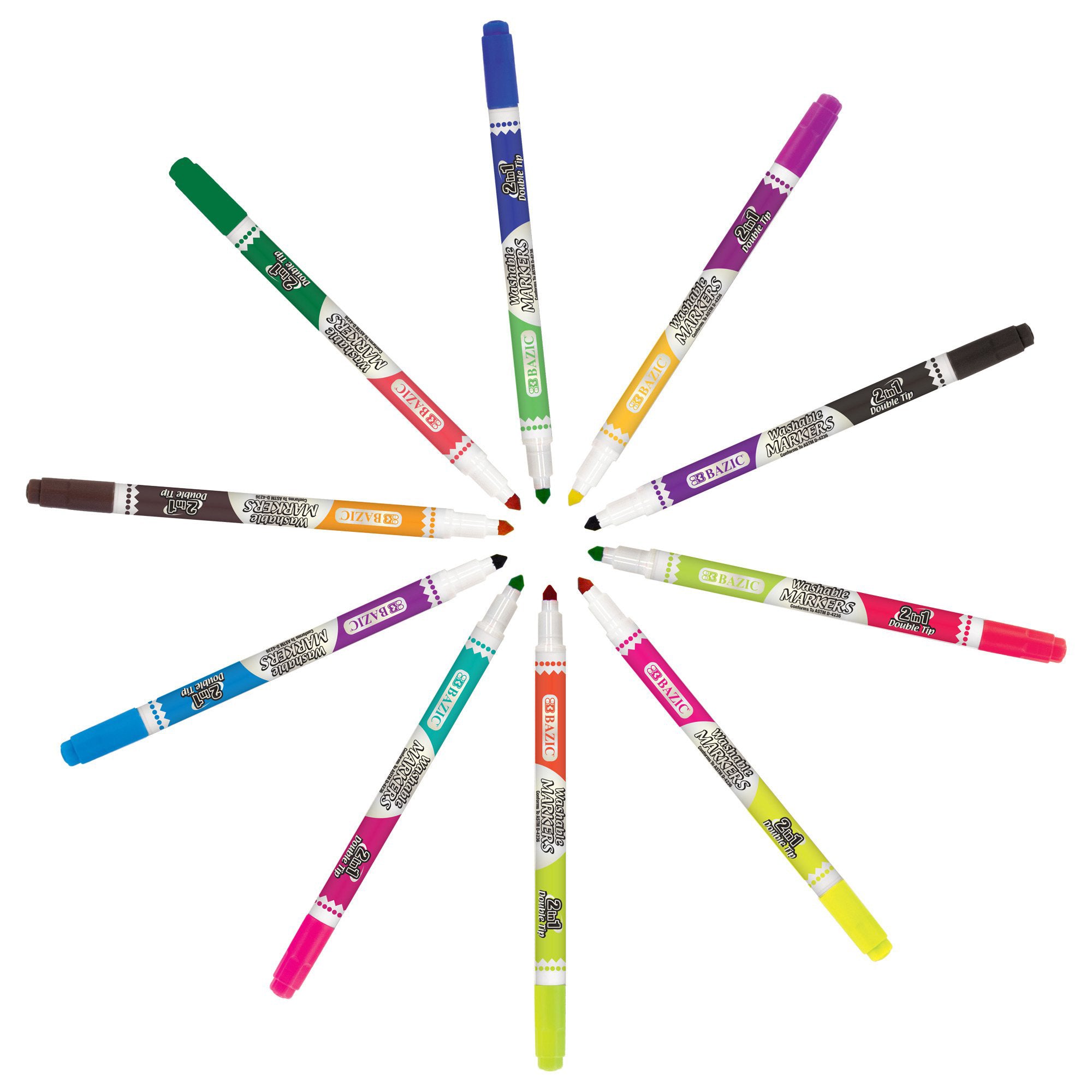 Washable Markers, Double-Tip, 16 Colors, 8 Markers