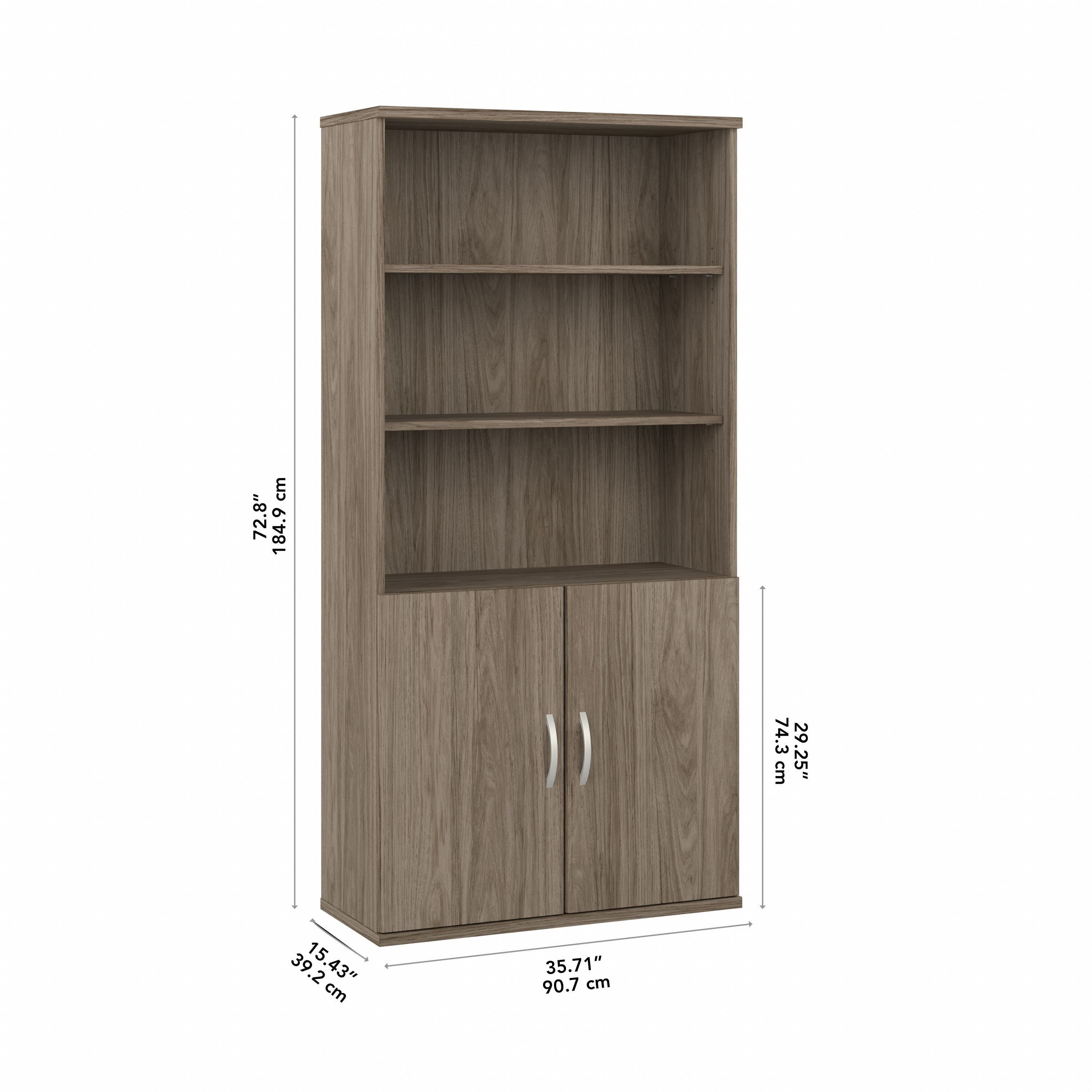 Bush Business Furniture Studio C Tall 5 Shelf Bookcase with Doors in Modern Hickory - 35.71" Width x 15.43" Depth x 72.8" Height