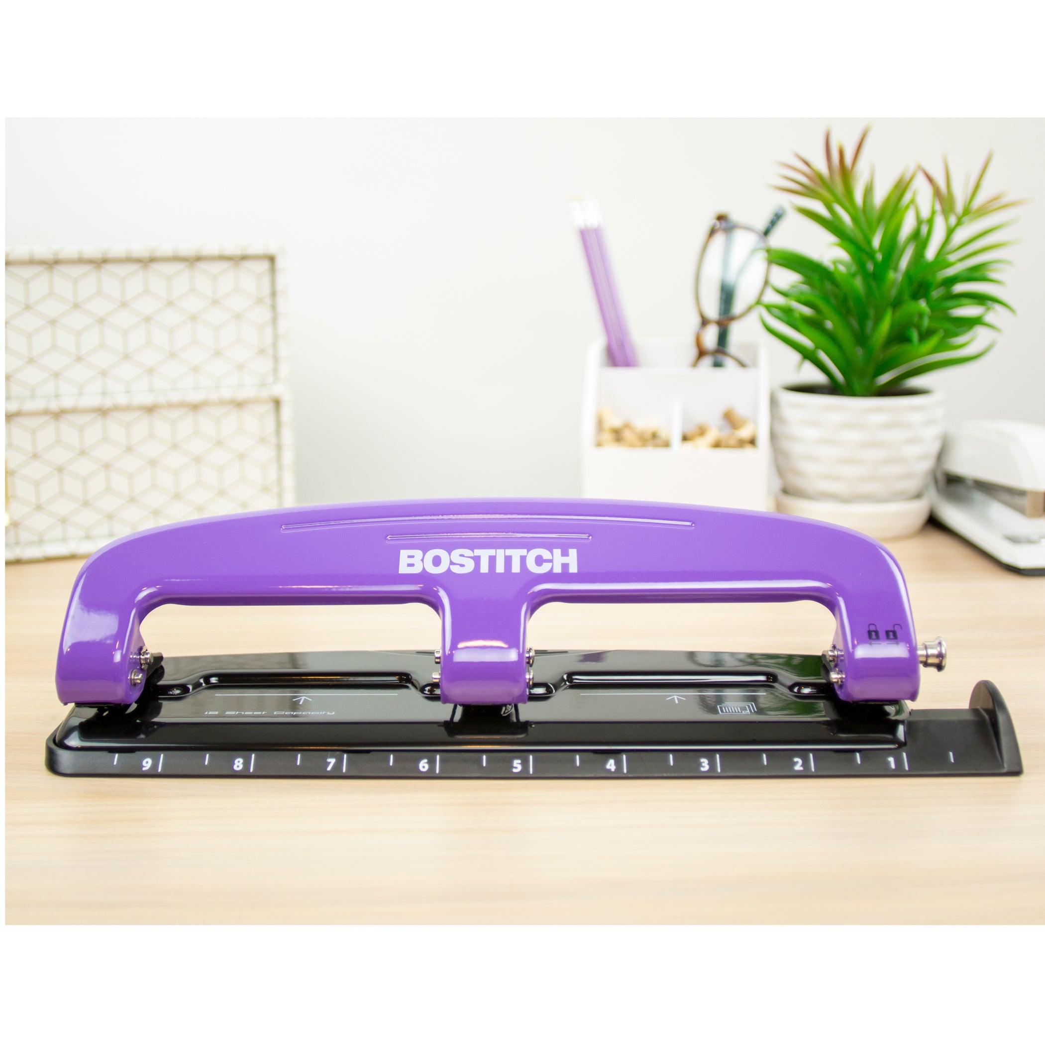 EZ Squeeze™ 3-Hole Punch, 12 Sheets, Purple