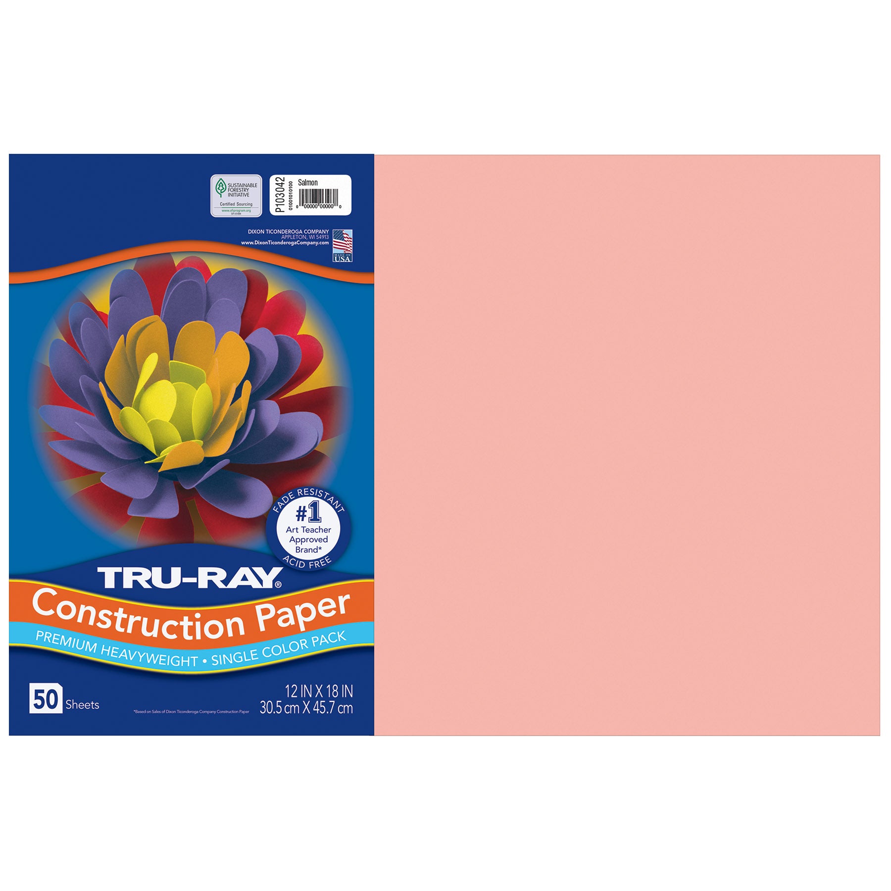 Construction Paper, Heavyweight, Salmon, 12" x 18", 50 Sheets