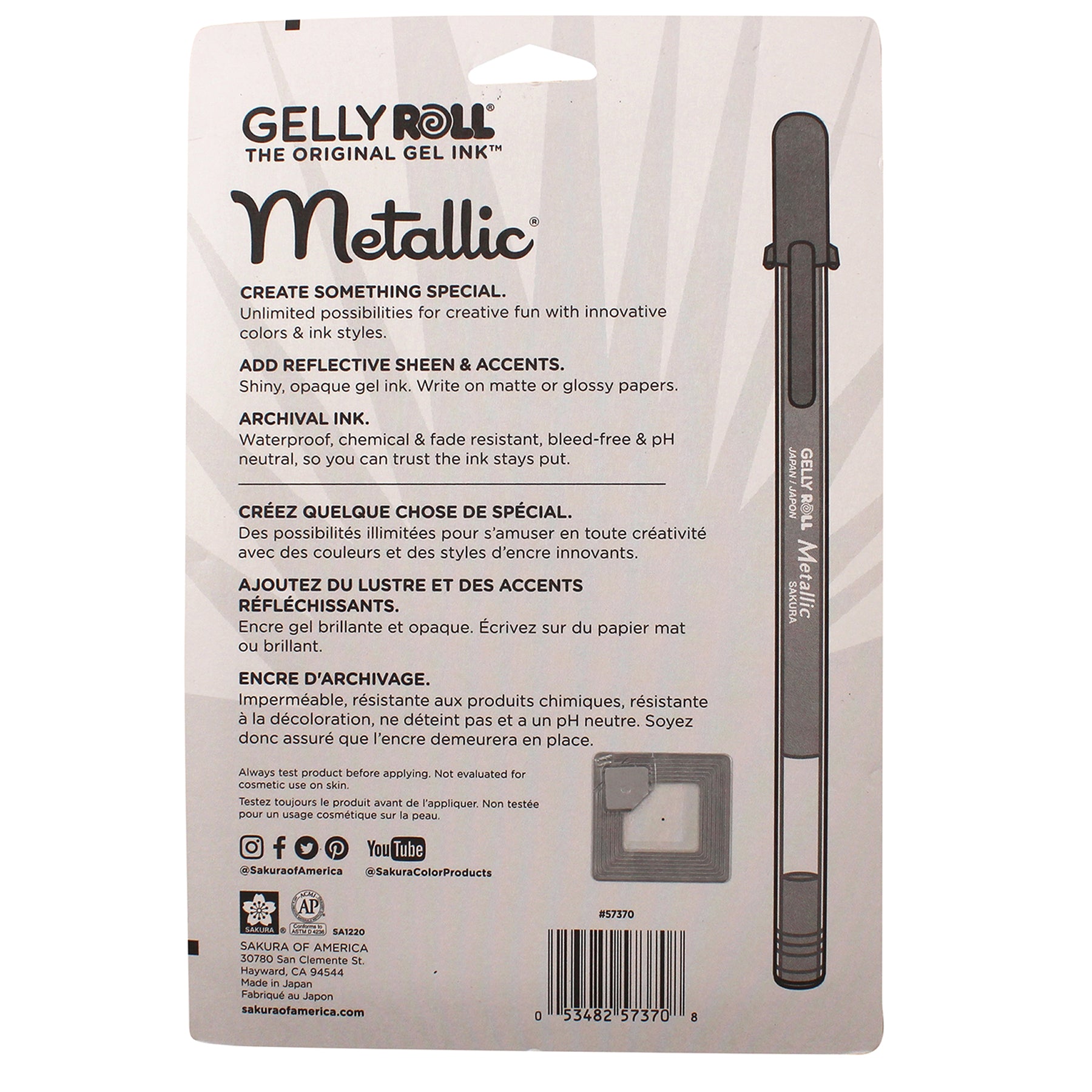 Metallic Gel Pens, Medium Point, Assorted Colors, 10-Piece Set, Blister Pack