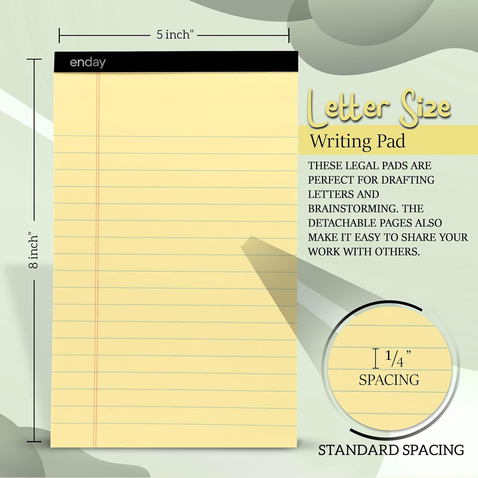 Legal Pad, 8-1/2" x 11", 50 Sheets, Canary, Pack of 12