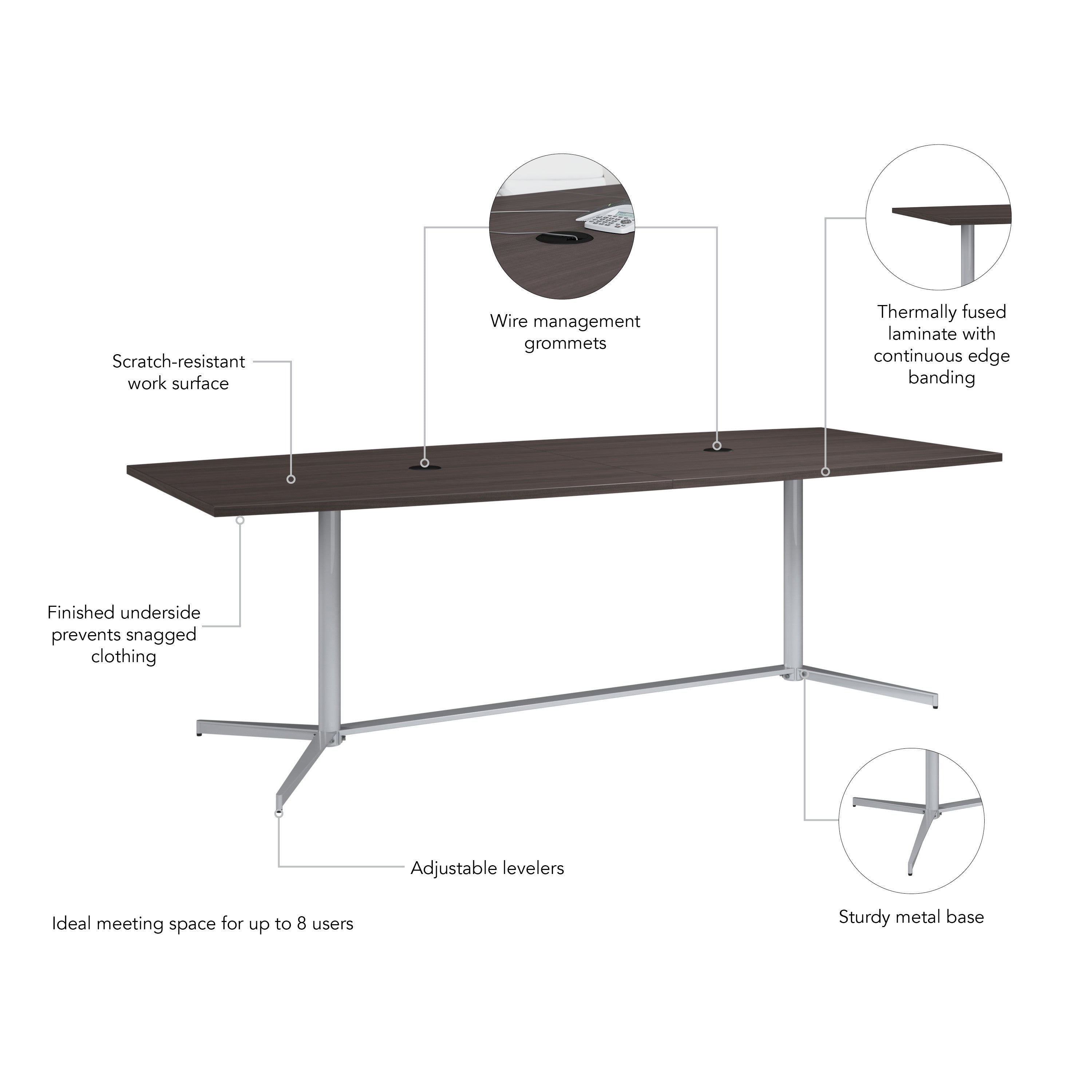 Bush Business Furniture 96-inch Office Conference Table with Metal Base in Storm Gray - 95.2" Width x 42.01" Depth x 28.65" Height