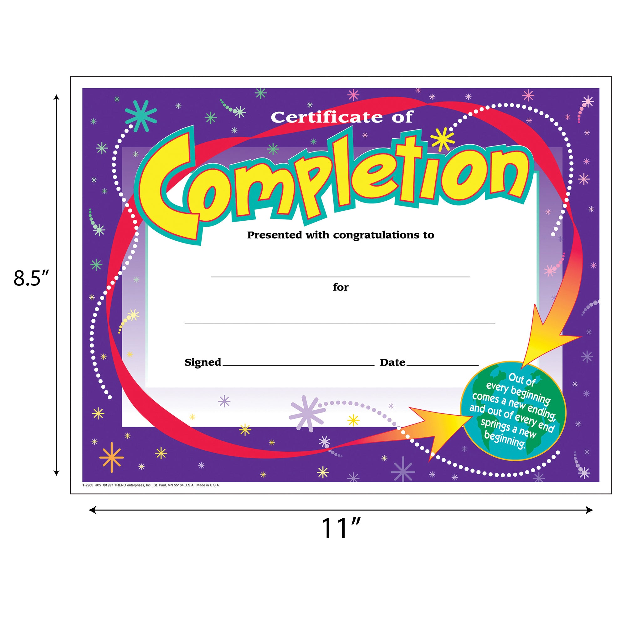 Certificate of Completion Colorful Classics Cert's., 30 ct