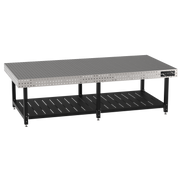 Welding Fixture Table, Fixed Height, 36"H x 120"L x 60"D, 1/4" Carbon Steel Top, Six Black Powdercoat Legs, Shelf, Self-Leveling Feet