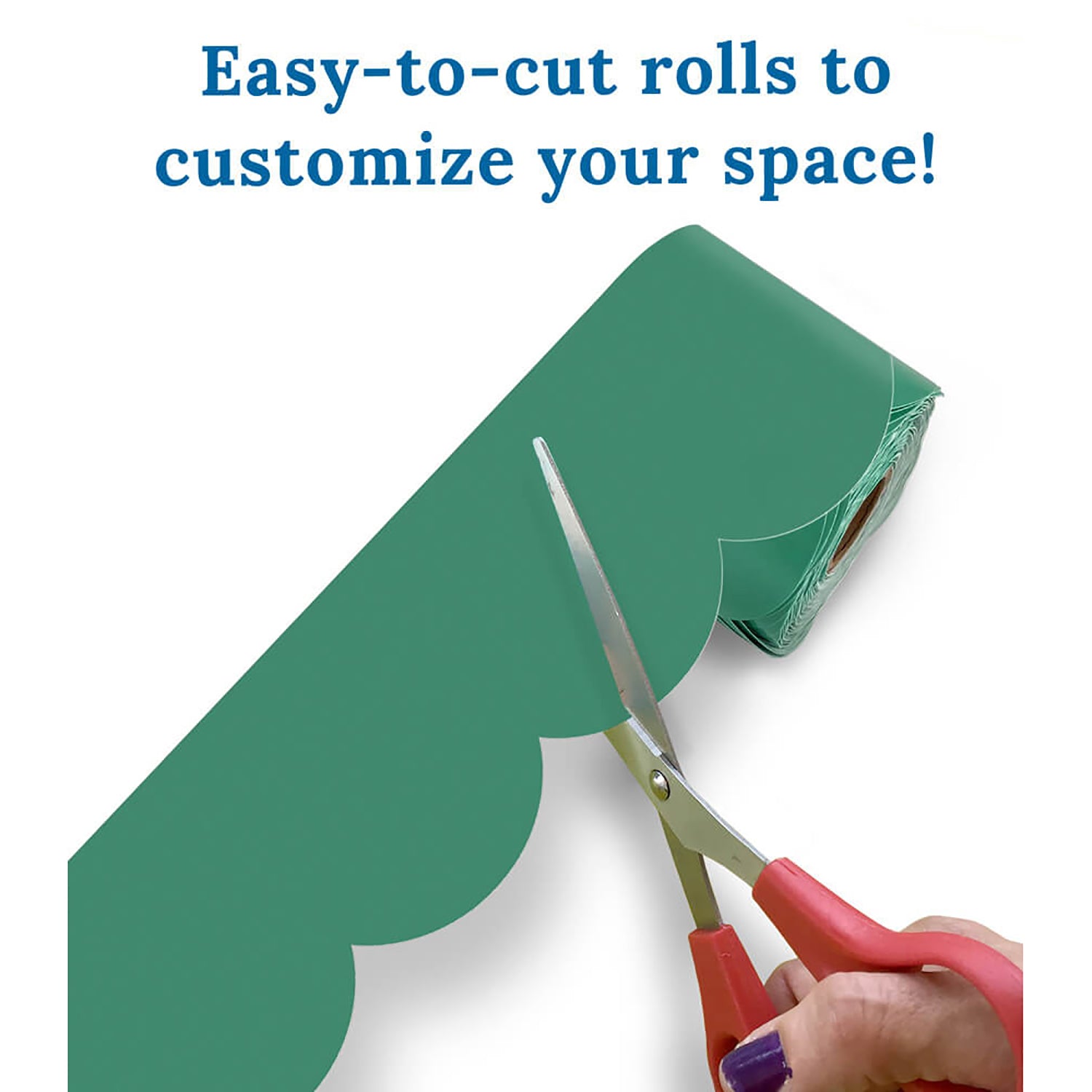 Grow Together Jade Green Rolled Scalloped Bulletin Board Borders, 65 Feet