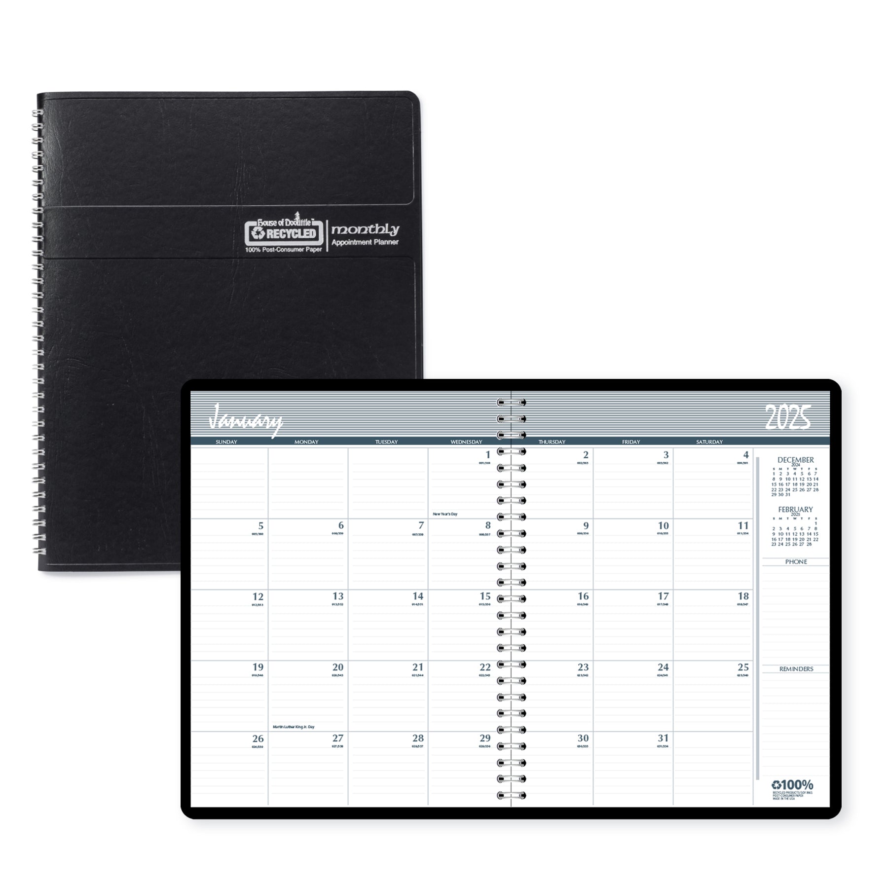 Monthly Calendar Planner, 2 Year, Black, 8-1/2" x 11"