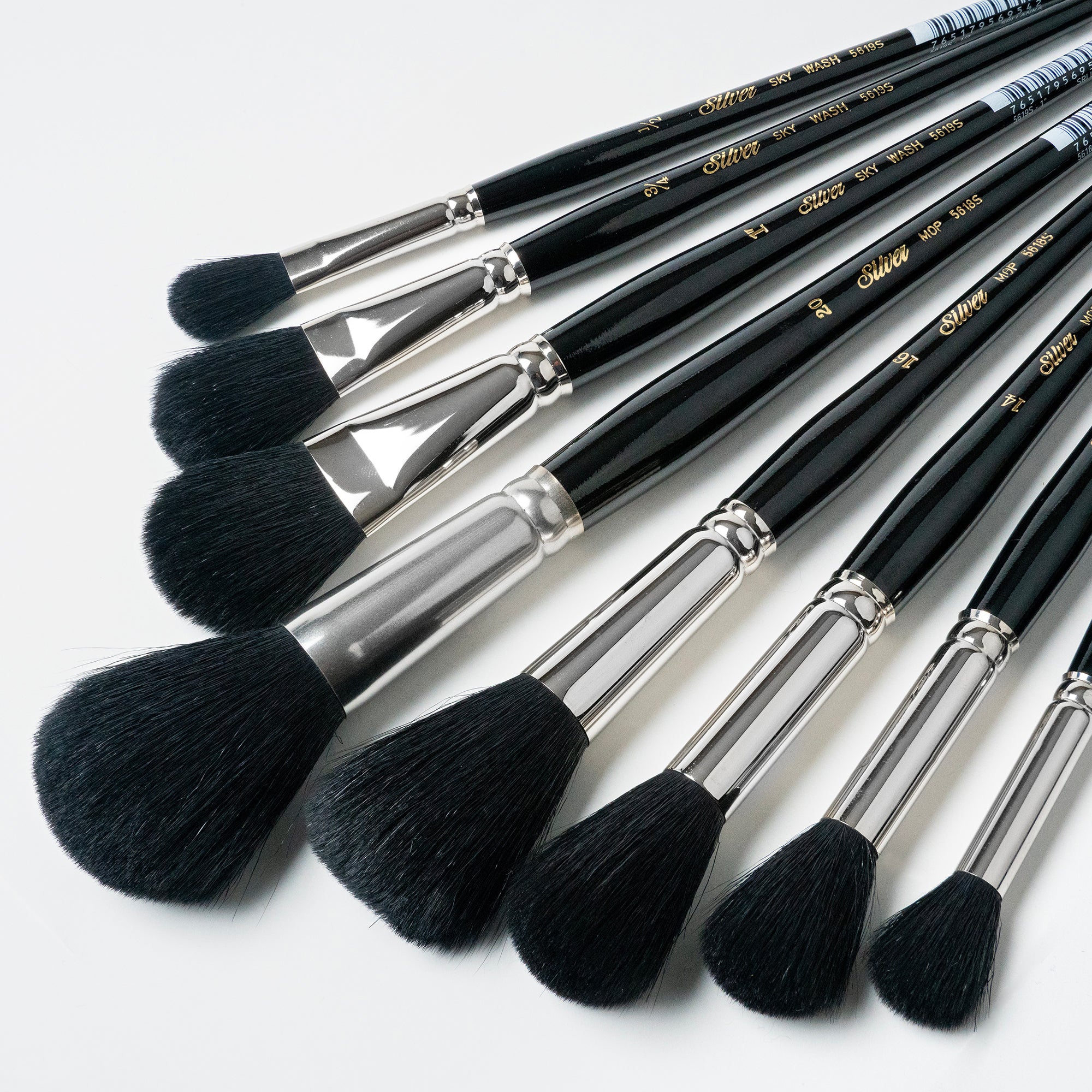 Silver Mops Round and Oval Black, 8 Brushes