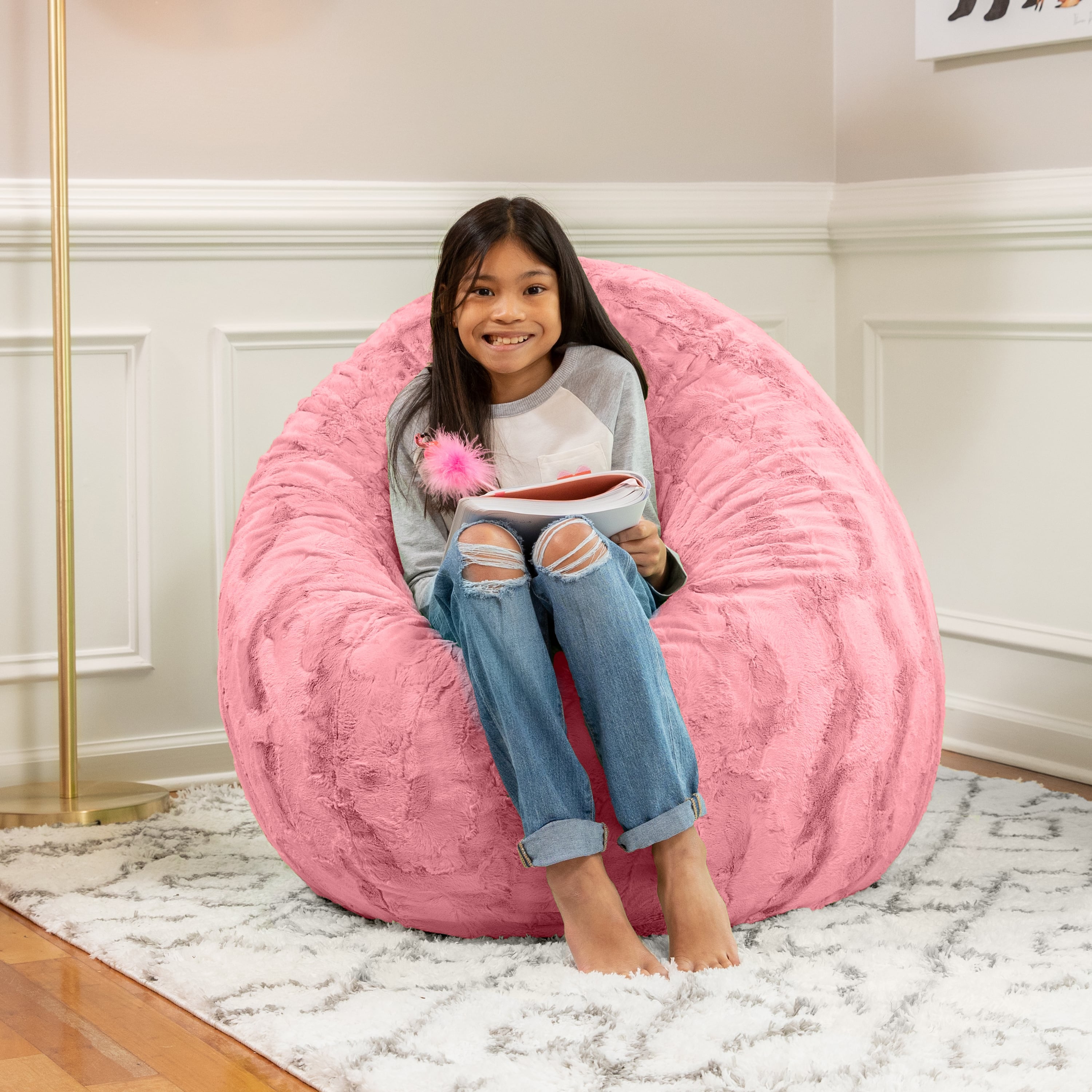 Jaxx Cocoon 4 Foot Bean Bag Chair - Faux Fur, Rose Quartz