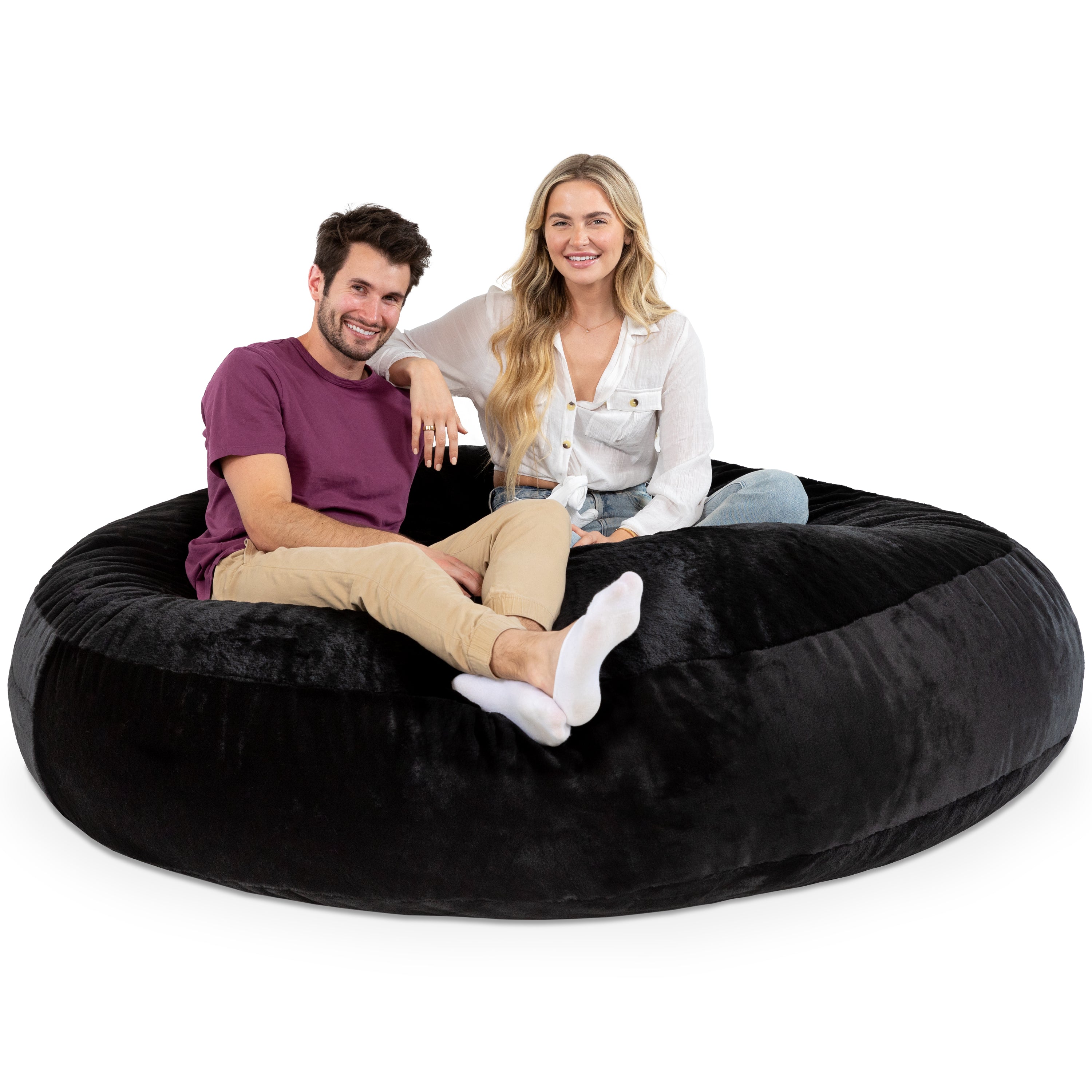 Jaxx 6 Foot Cocoon - 2-in-1 Convertible Bean Bag Bed & Large Bean Bag Chair for Adults - Premium Faux Fur, Black Rabbit